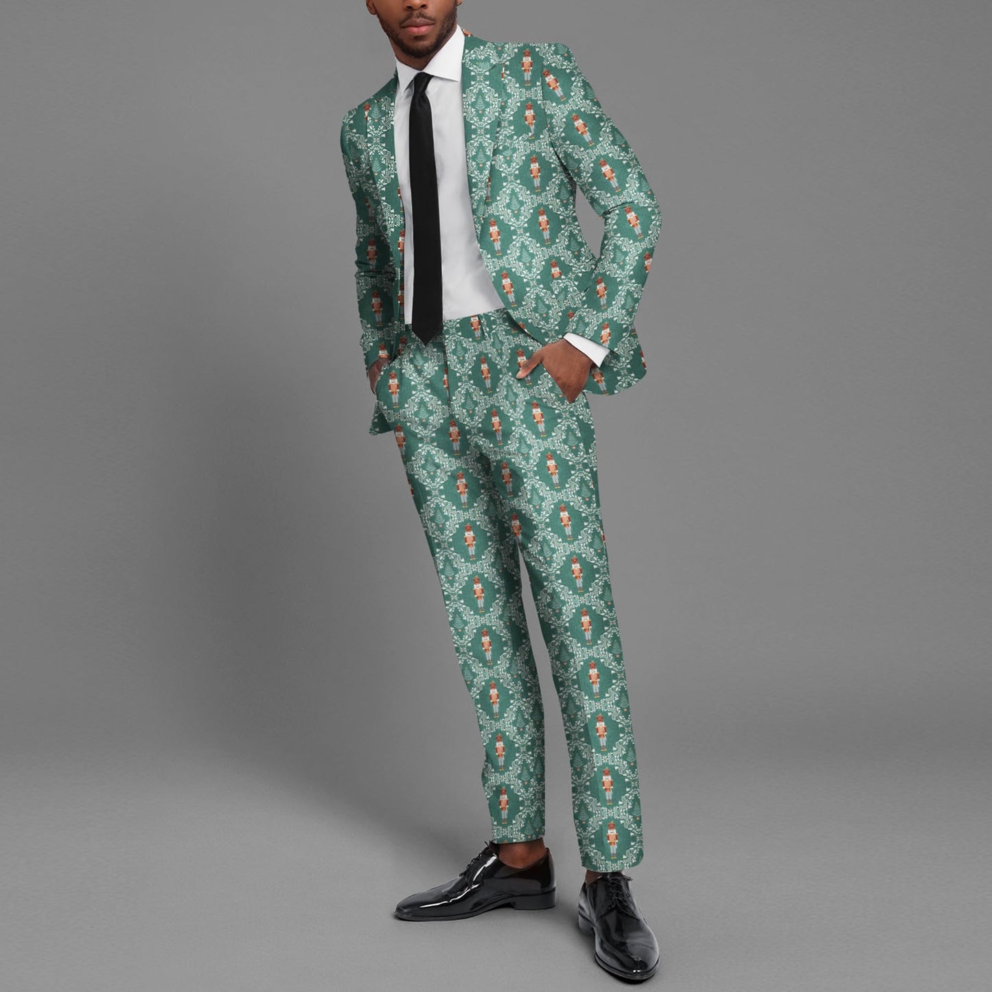 BYBNOLL Men’s 2 Pieces Suit Pattern Printing Tuxedo Suit Set Notch Lapel Jacket Pants for Party Wedding Prom Green White