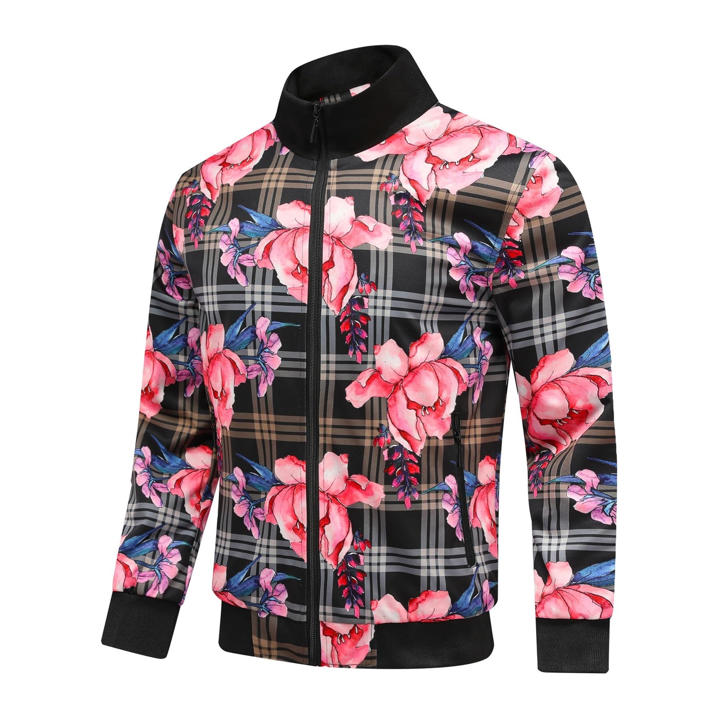 BYBNOLL Mens Casual Bomber Jacket Lightweight Zipper Floral Print Stylish Varsity Jacket for Men