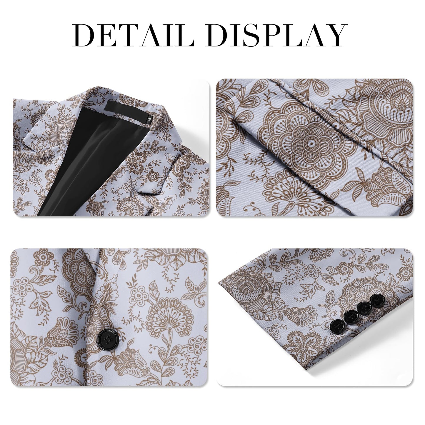 BYBNOLL Men's Blazer One Button Slim Fit Notched Lapel Print Sport Coat Suit Blazer Jacket