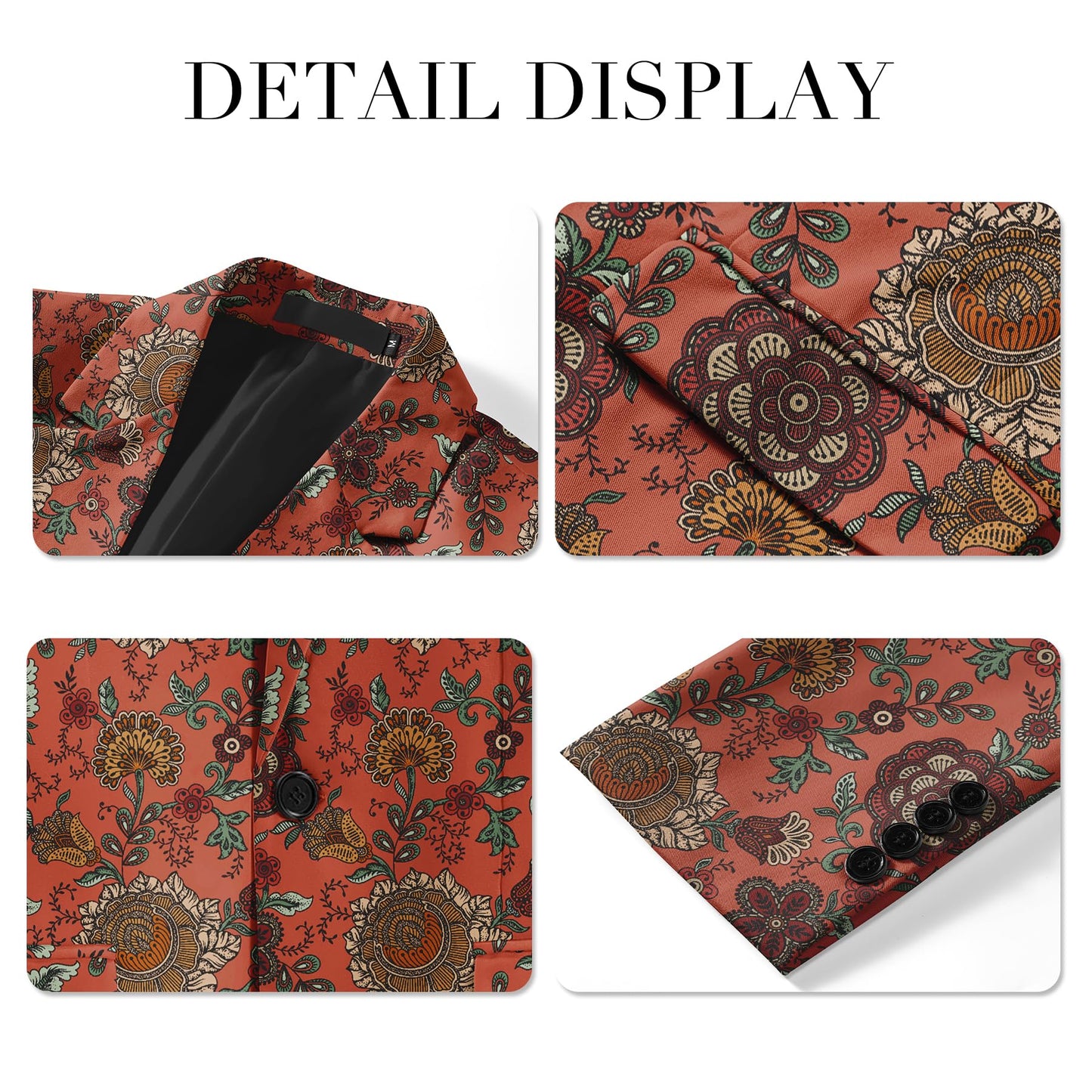 BYBNOLL Men's Blazer One Button Slim Fit Notched Lapel Print Sport Coat Suit Blazer Jacket Orange