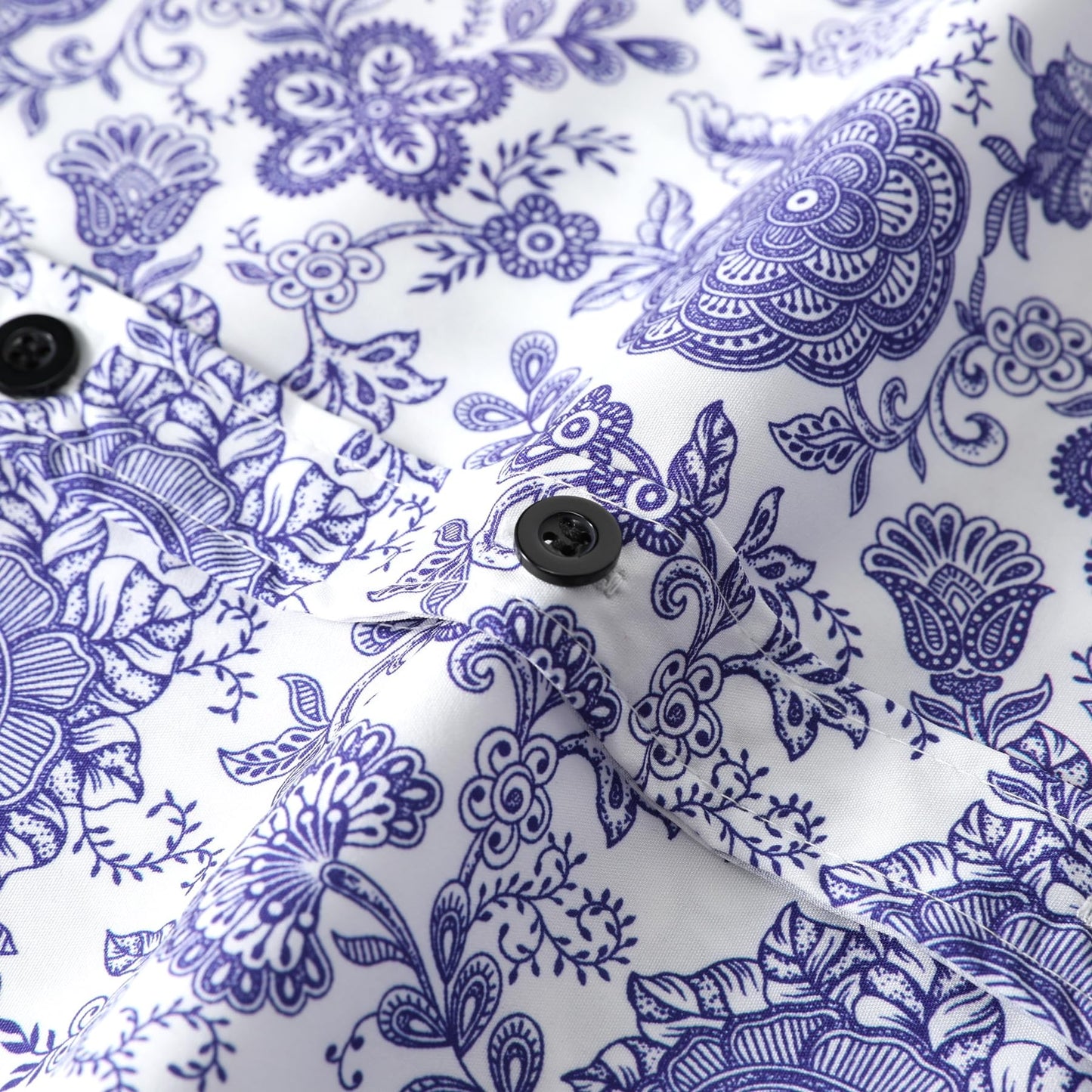 BYBNOLL Men's Casual Shirt Printed Long Sleeve Lapel Trendy Formal Business Comfortable Skin-Friendly Button Down Shirt Purple White