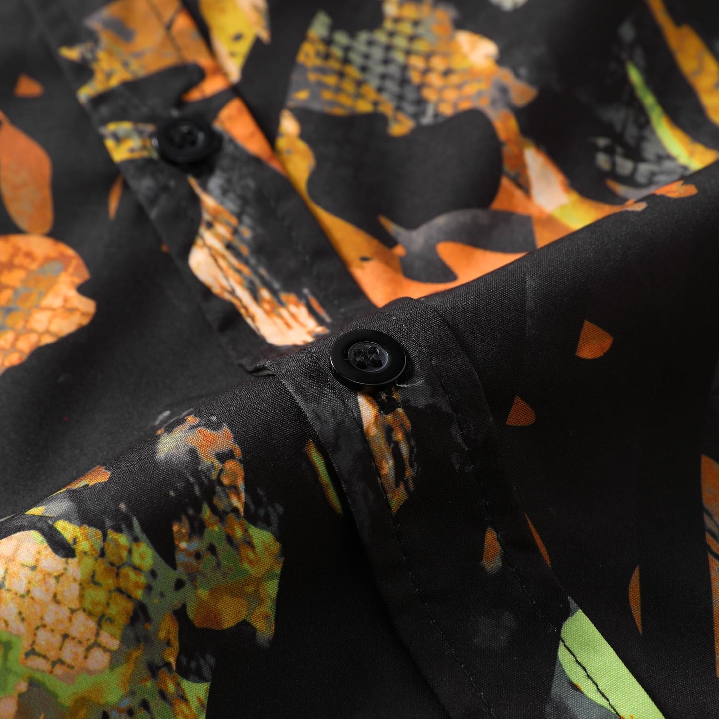 BYBNOLL Men's Casual Shirt Printed Long Sleeve Lapel Trendy Formal Business Comfortable Skin-Friendly Button Down Shirt Black Orange