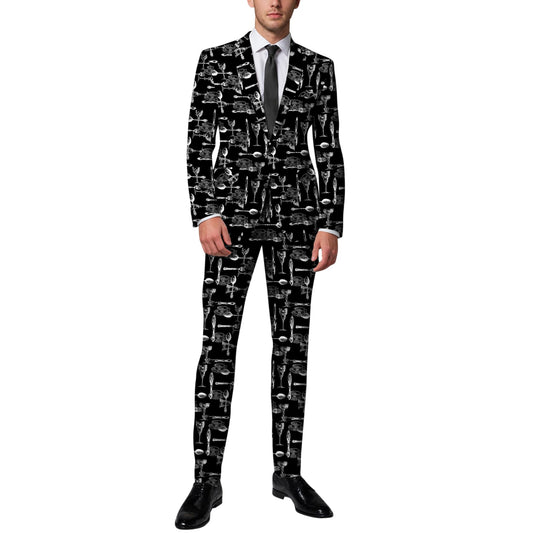 BYBNOLL Men’s 2 Pieces Suit Pattern Printing Tuxedo Suit Set Notch Lapel Jacket Pants for Party Wedding Prom Black White