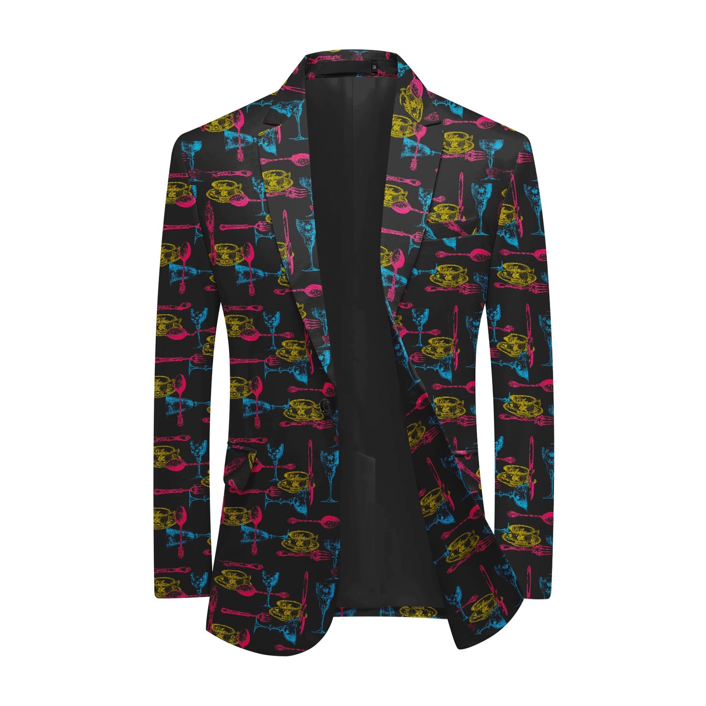 BYBNOLL Men's Blazer One Button Slim Fit Notched Lapel Print Sport Coat Suit Blazer Jacket Black Yellow