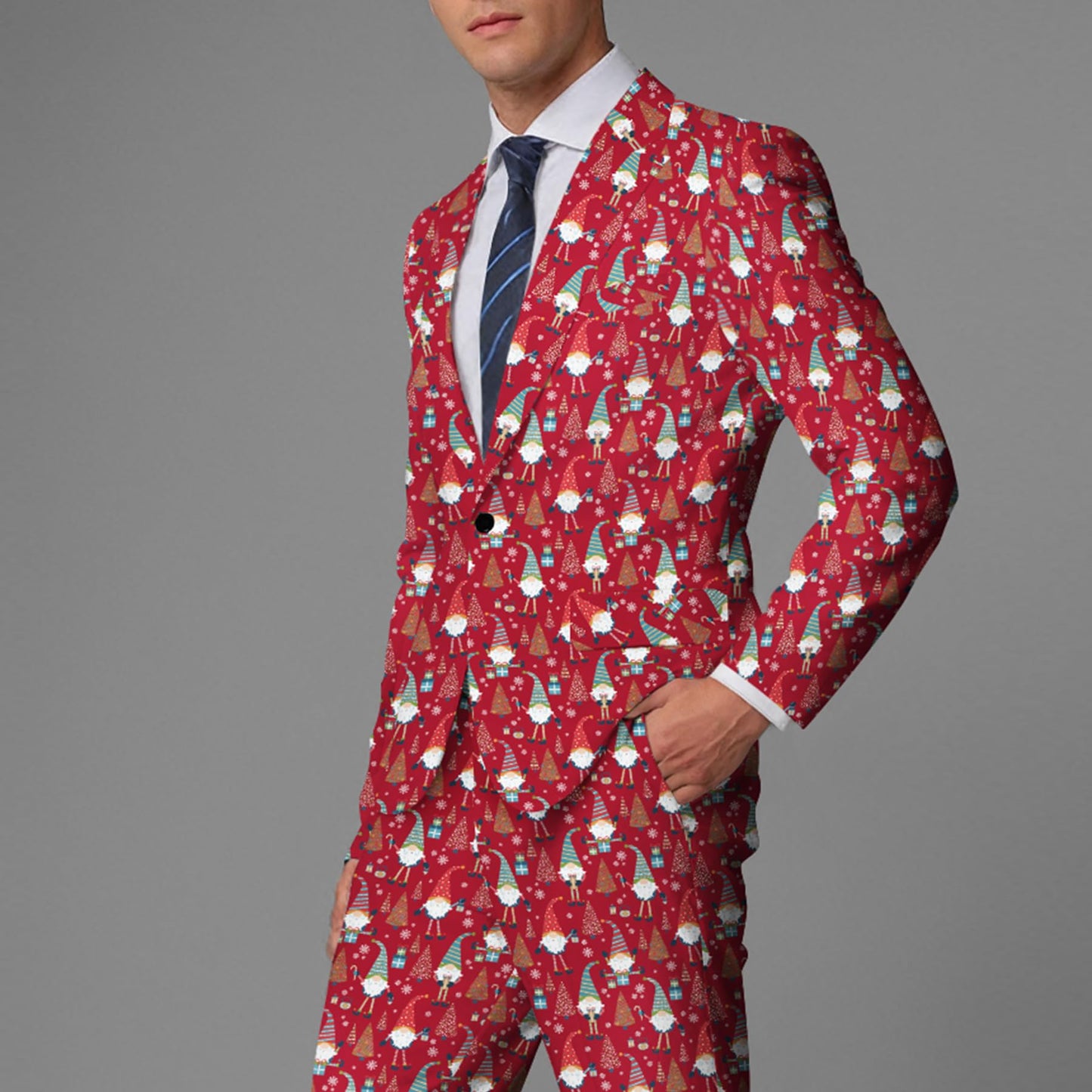 BYBNOLL Men's Blazer One Button Slim Fit Notched Lapel Print Sport Coat Suit Blazer Jacket Red