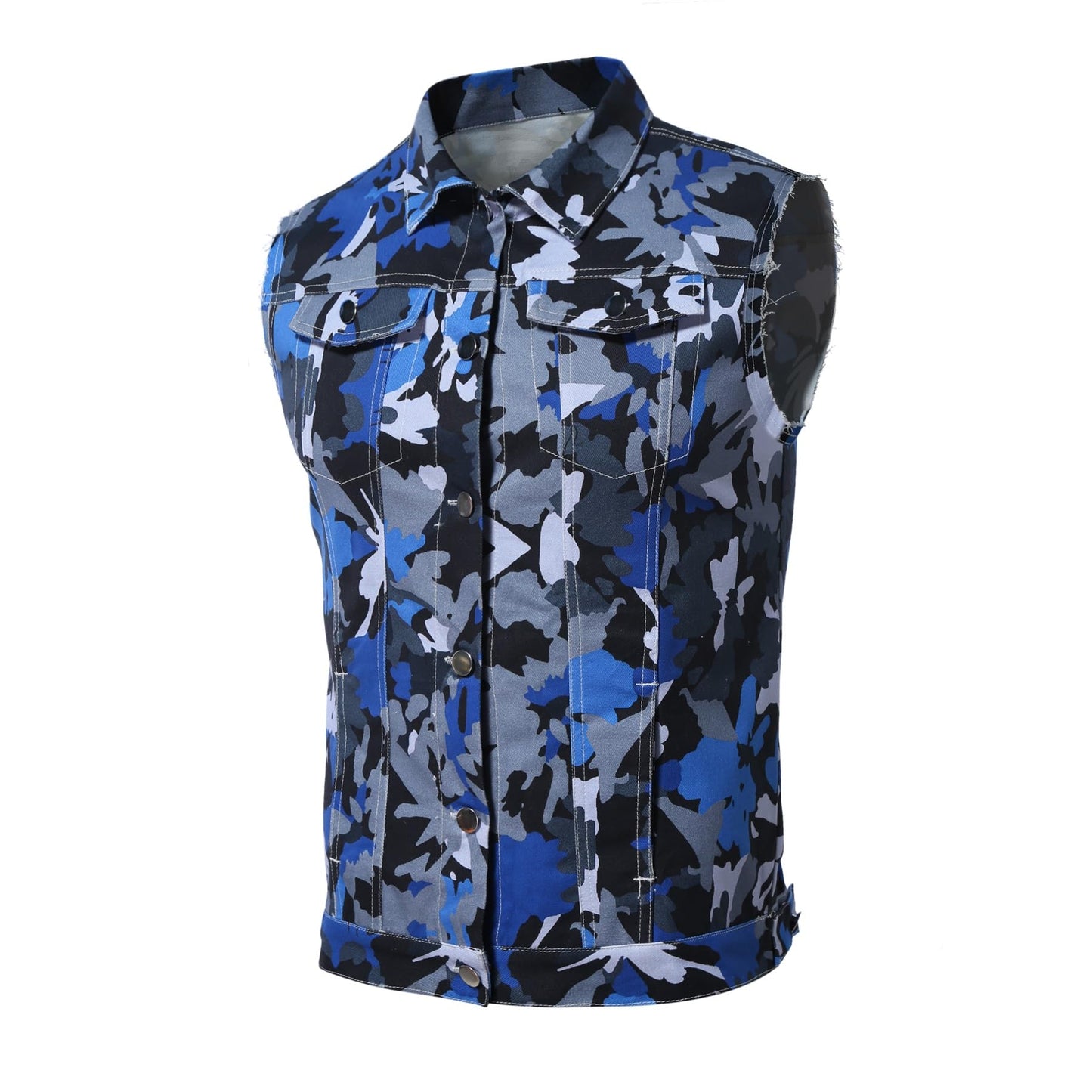 BYBNOLL Men's Denim Vest Sleeveless Casual Jean Vest Button Camouflage Print Jacket Outerwear Vest