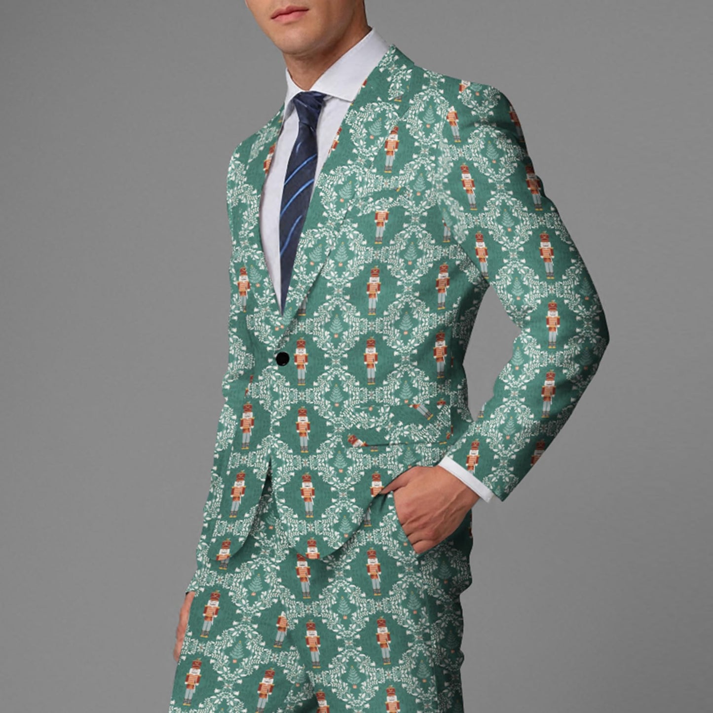 BYBNOLL Men's Blazer One Button Slim Fit Notched Lapel Print Sport Coat Suit Blazer Jacket Green