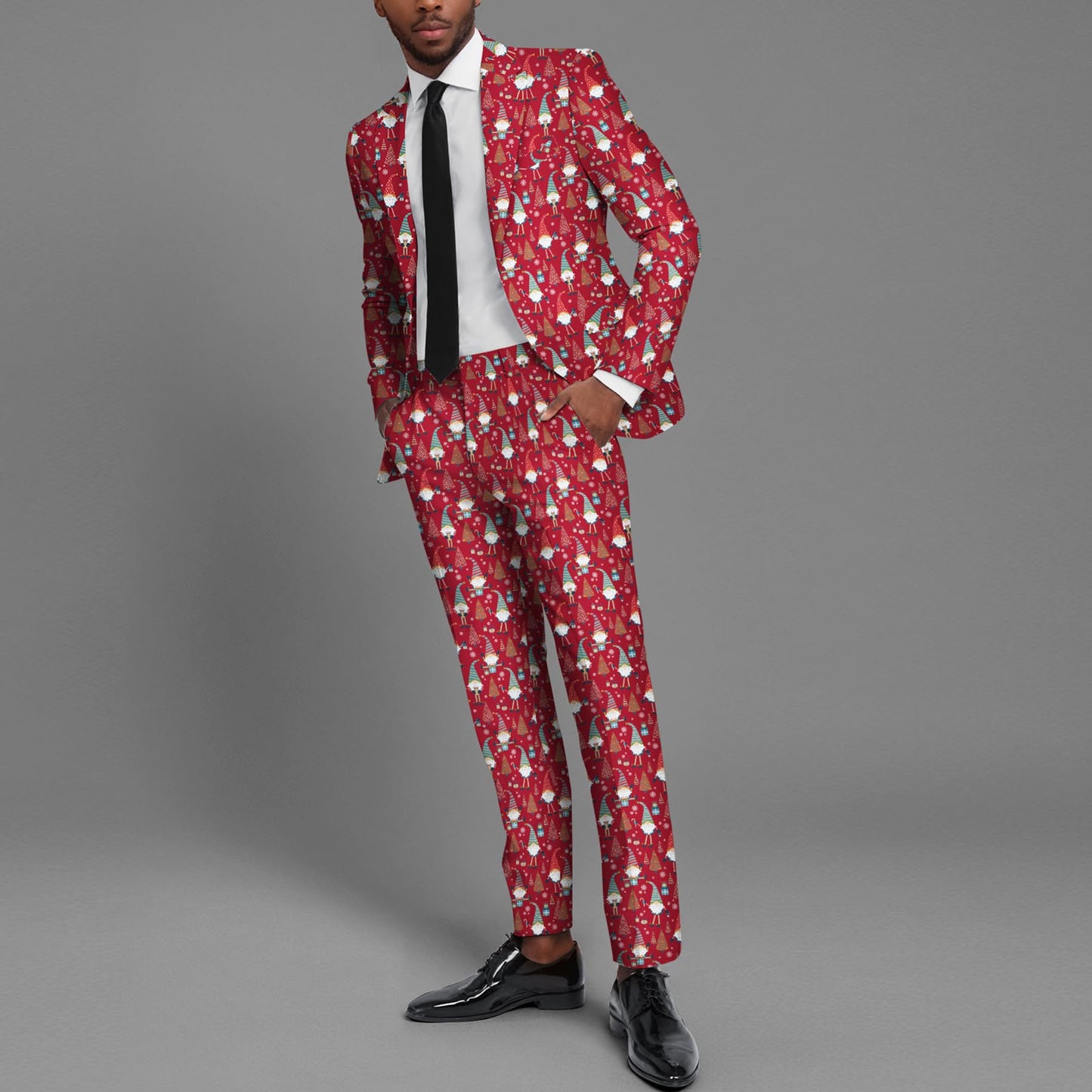 BYBNOLL Men’s 2 Pieces Suit Pattern Printing Tuxedo Suit Set Notch Lapel Jacket Pants for Party Wedding Prom Red