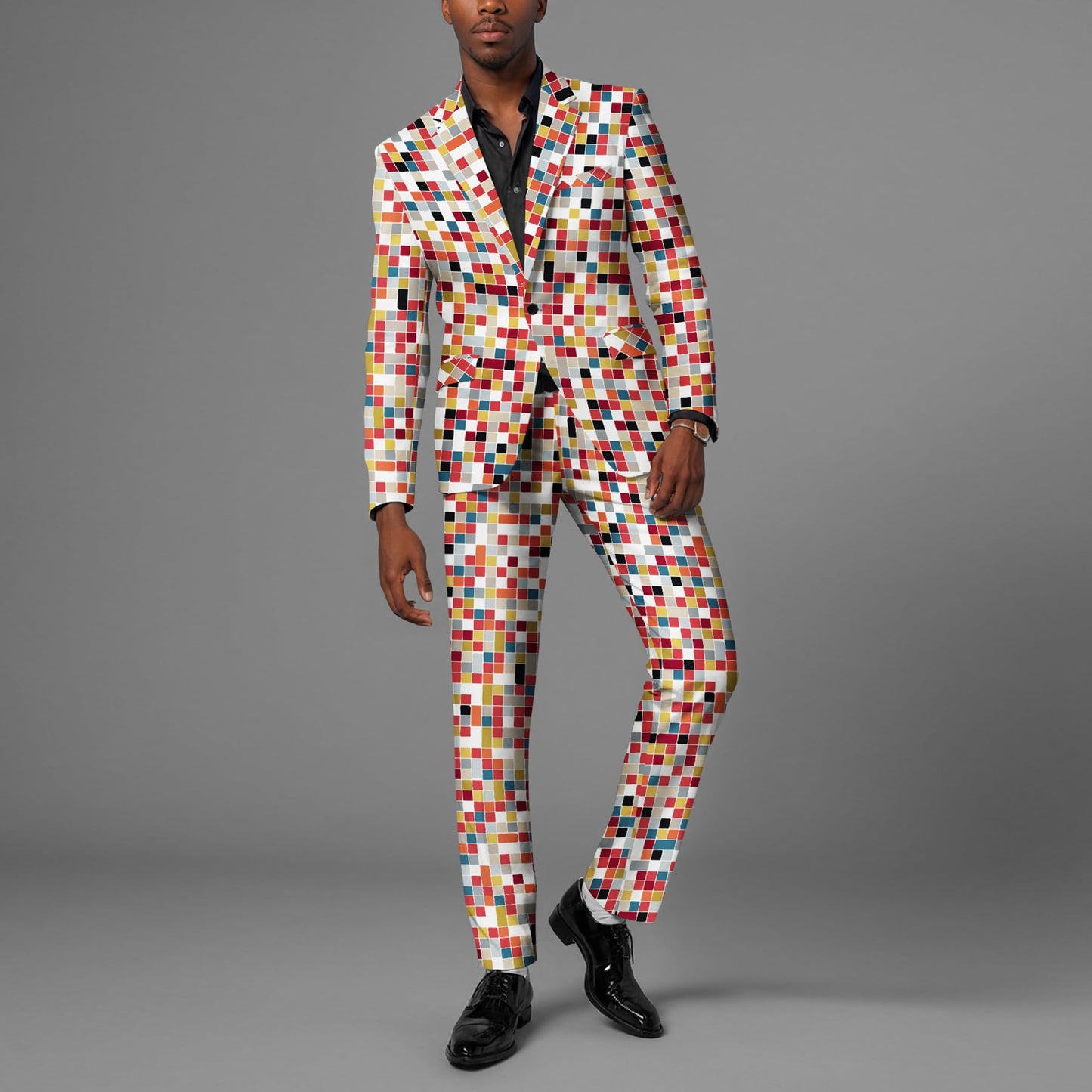 BYBNOLL Men’s Suit 2 Pieces Tuxedo Suit Set Notch Lapel Pattern Printing Jacket Pants for Party Wedding Prom Multicolor