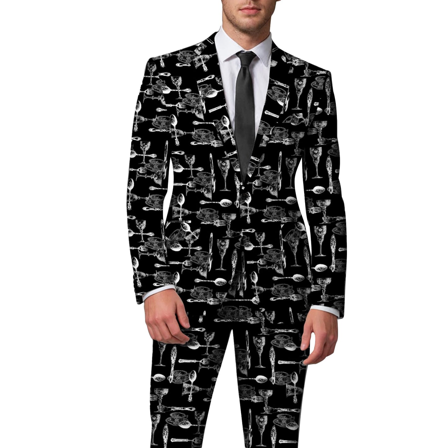 BYBNOLL Men's Blazer One Button Slim Fit Notched Lapel Print Sport Coat Suit Blazer Jacket Black White