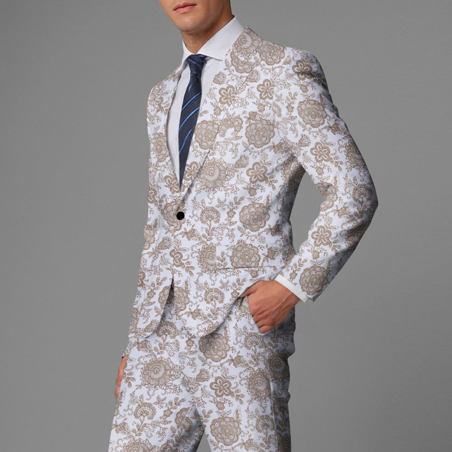 BYBNOLL Men's Blazer One Button Slim Fit Notched Lapel Print Sport Coat Suit Blazer Jacket