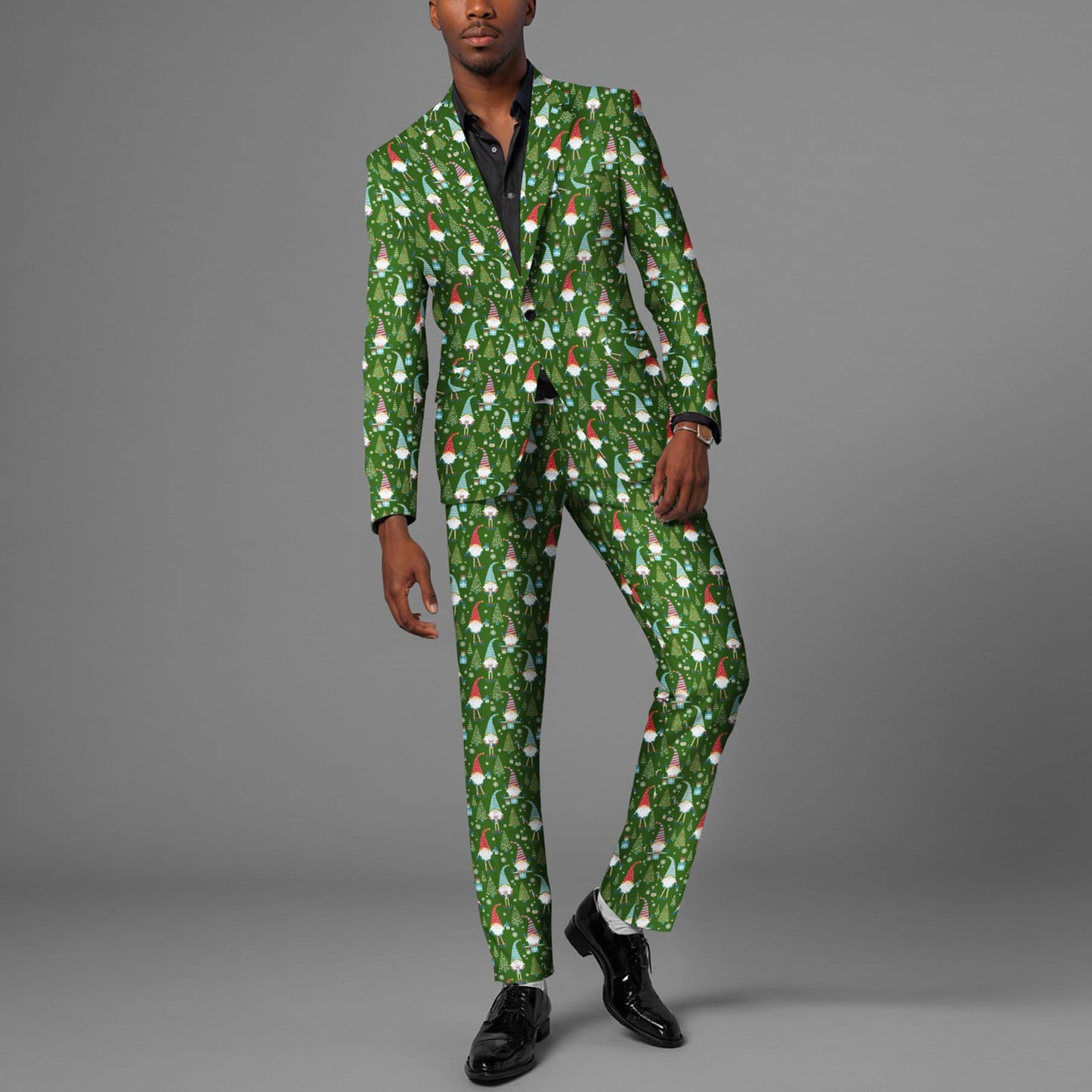 BYBNOLL Men’s 2 Pieces Suit Pattern Printing Tuxedo Suit Set Notch Lapel Jacket Pants for Party Wedding Prom Green