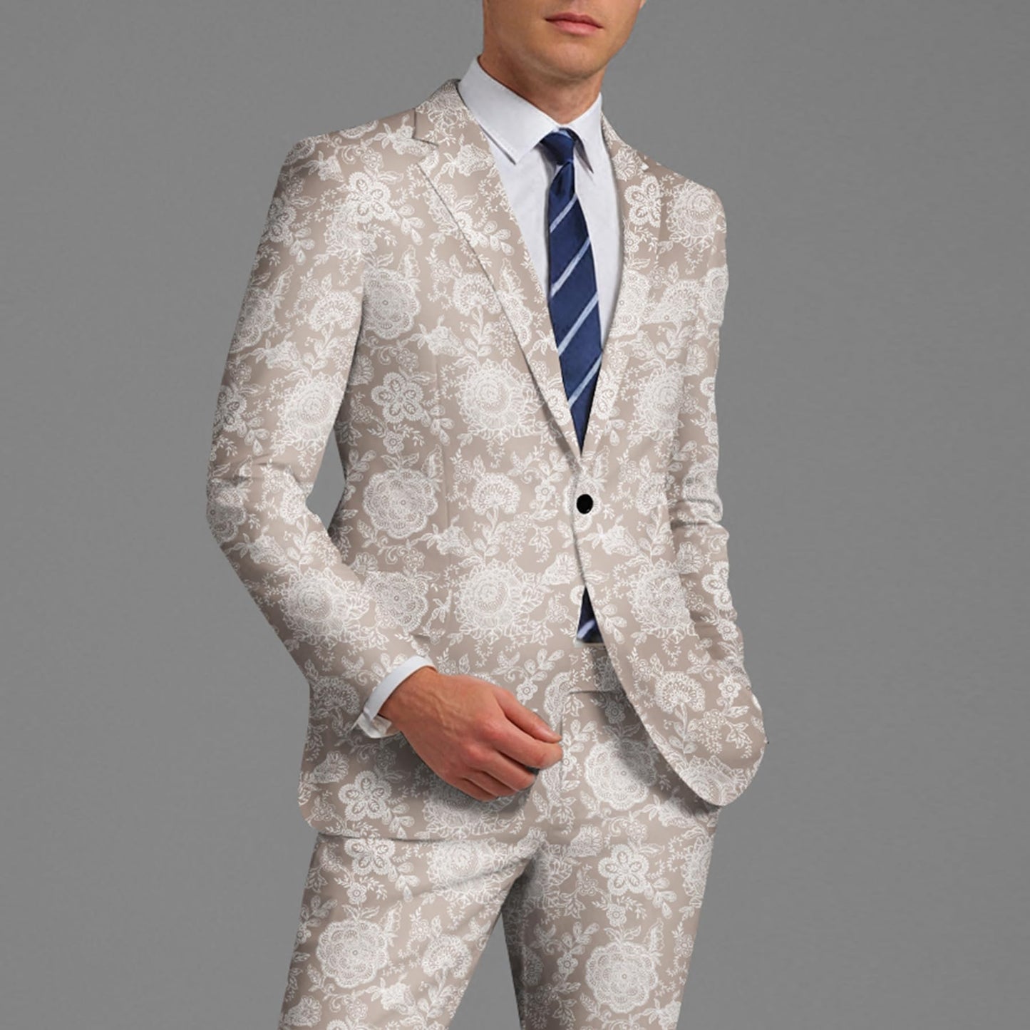 BYBNOLL Men's Blazer One Button Slim Fit Notched Lapel Print Sport Coat Suit Blazer Jacket Light Yellow