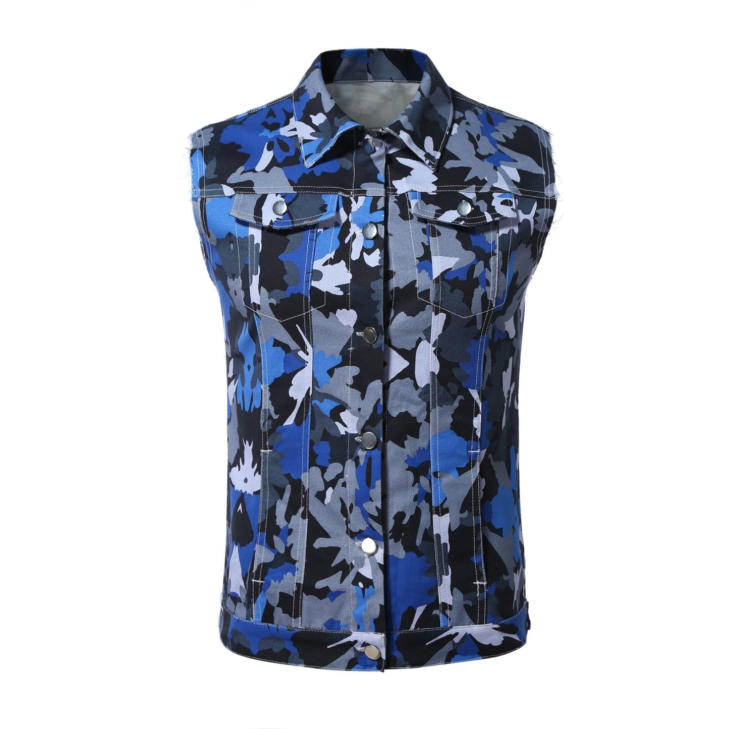 BYBNOLL Men's Denim Vest Sleeveless Casual Jean Vest Button Camouflage Print Jacket Outerwear Vest