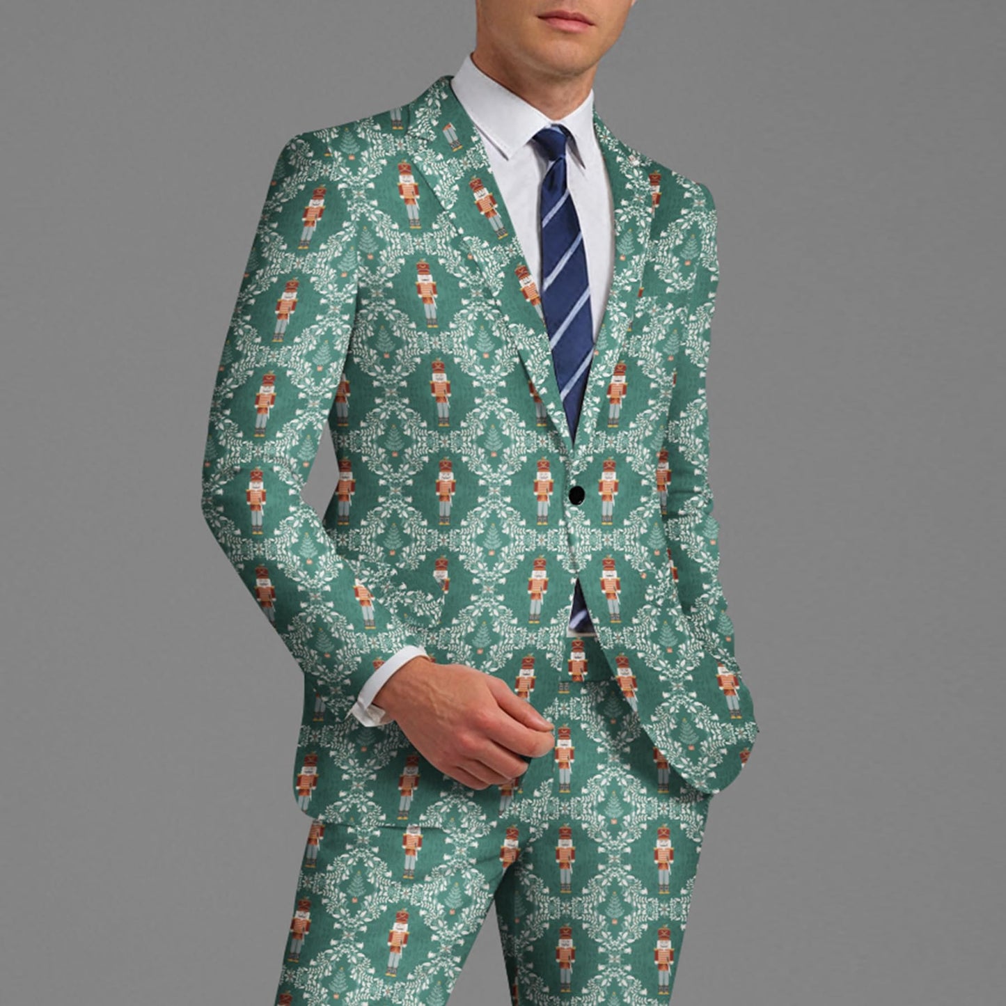 BYBNOLL Men's Blazer One Button Slim Fit Notched Lapel Print Sport Coat Suit Blazer Jacket Green