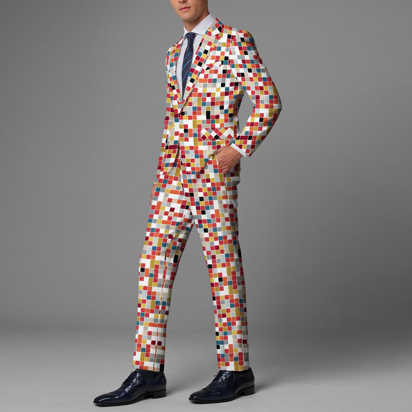 BYBNOLL Men’s Suit 2 Pieces Tuxedo Suit Set Notch Lapel Pattern Printing Jacket Pants for Party Wedding Prom Multicolor