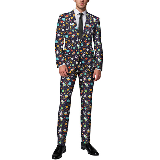 BYBNOLL Men’s 2 Pieces Suit Pattern Printing Tuxedo Suit Set Notch Lapel Jacket Pants for Party Wedding Prom Multicolor