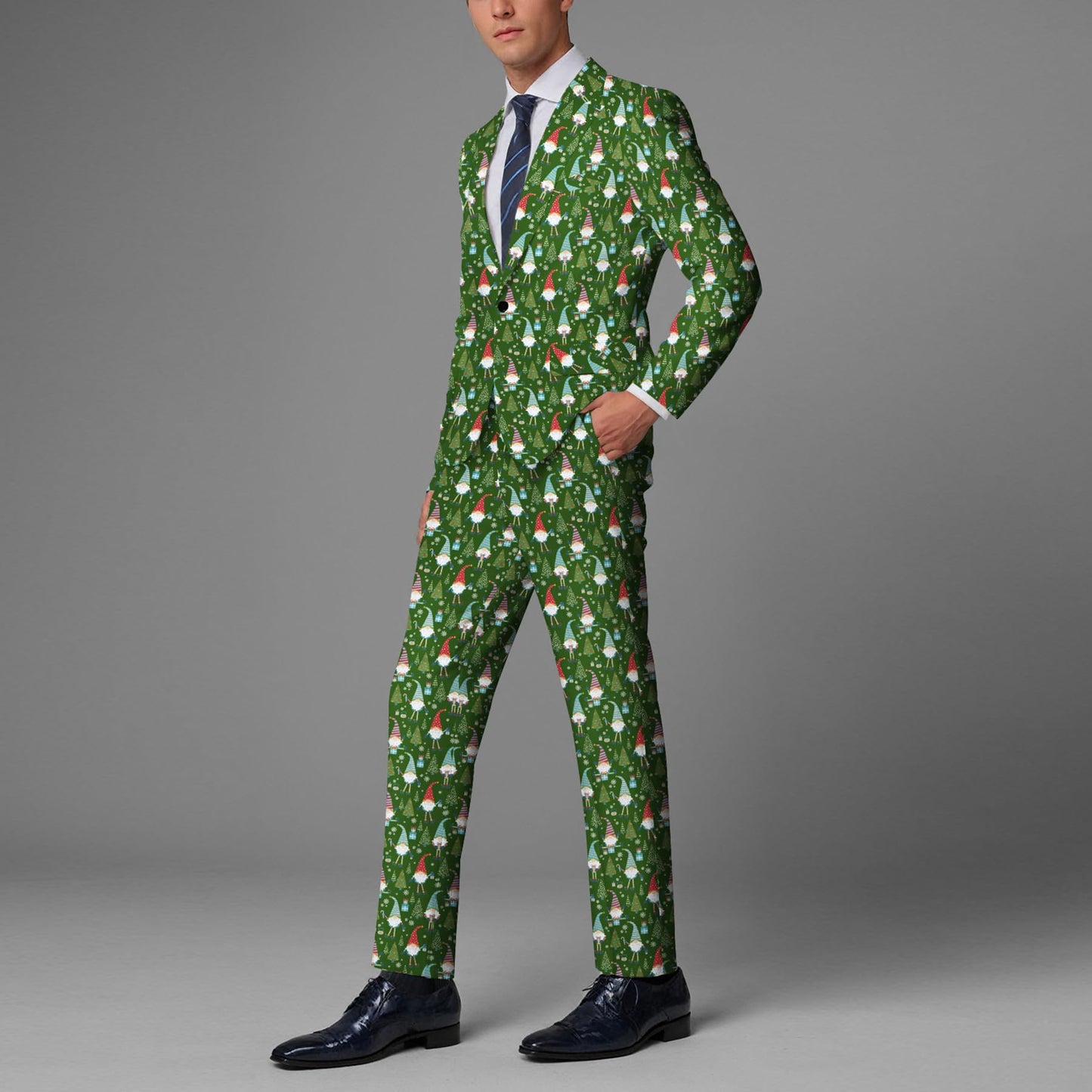 BYBNOLL Men’s 2 Pieces Suit Pattern Printing Tuxedo Suit Set Notch Lapel Jacket Pants for Party Wedding Prom Green