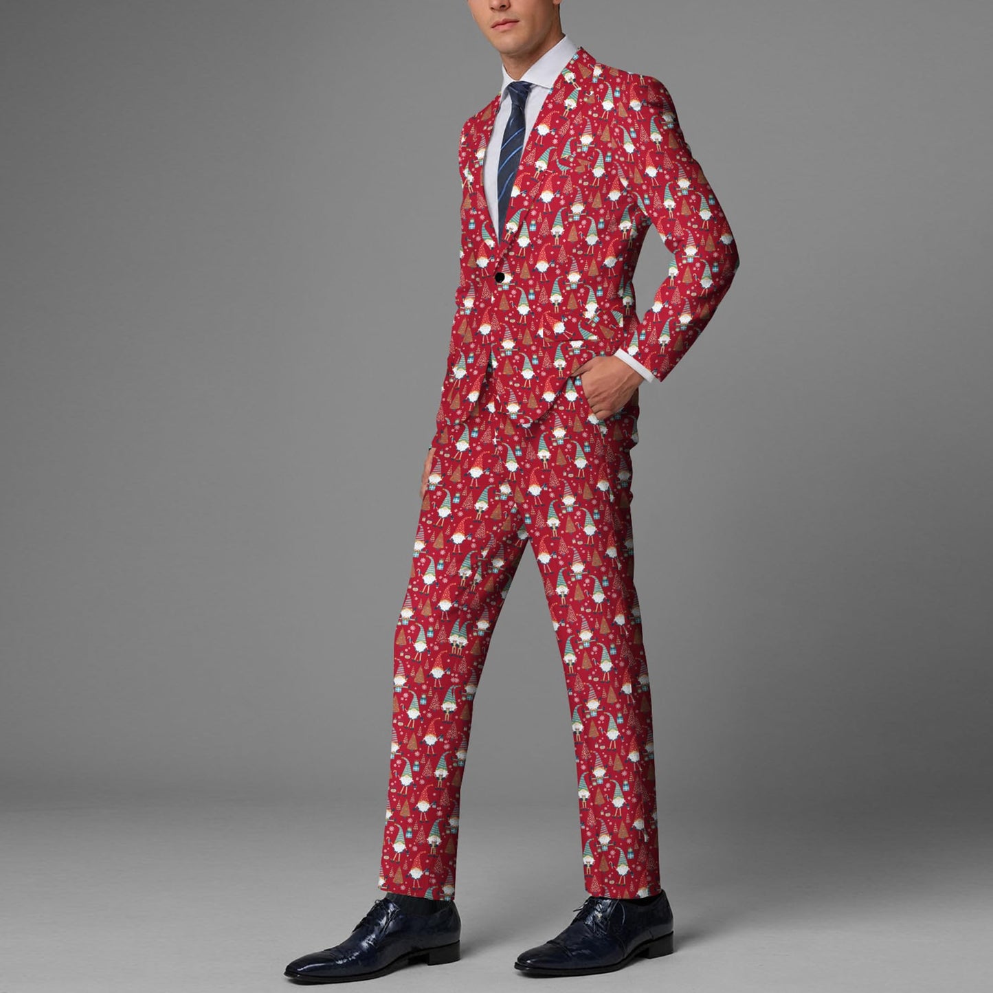 BYBNOLL Men’s 2 Pieces Suit Pattern Printing Tuxedo Suit Set Notch Lapel Jacket Pants for Party Wedding Prom Red