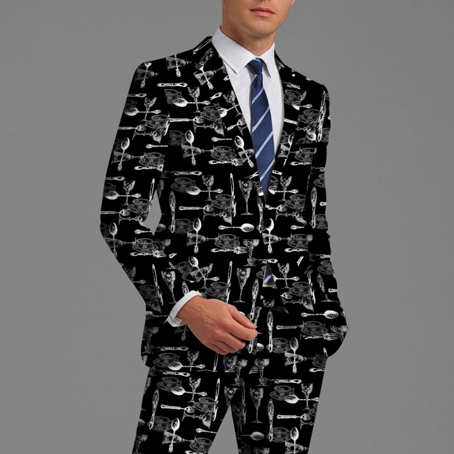 BYBNOLL Men's Blazer One Button Slim Fit Notched Lapel Print Sport Coat Suit Blazer Jacket Black White