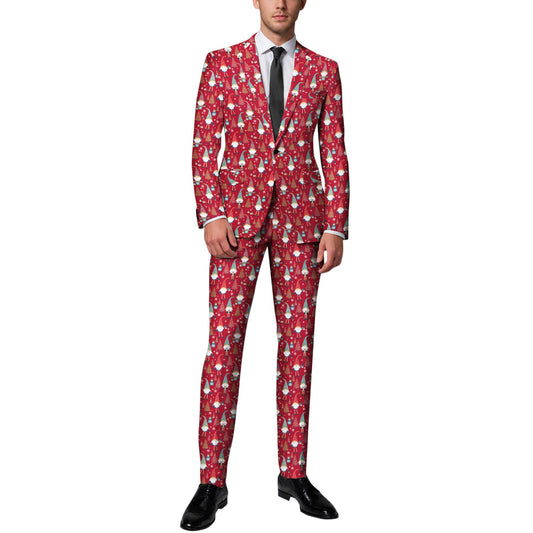 BYBNOLL Men’s 2 Pieces Suit Pattern Printing Tuxedo Suit Set Notch Lapel Jacket Pants for Party Wedding Prom Red