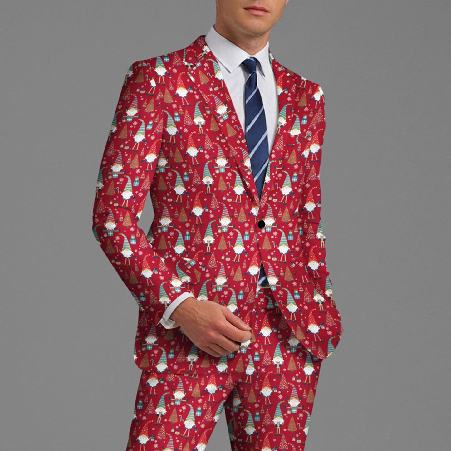 BYBNOLL Men's Blazer One Button Slim Fit Notched Lapel Print Sport Coat Suit Blazer Jacket Red