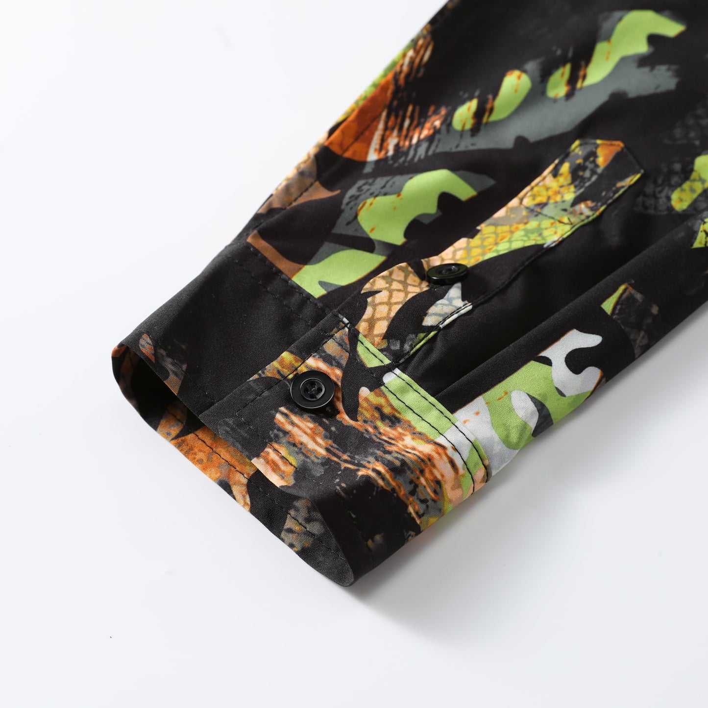 BYBNOLL Men's Casual Shirt Printed Long Sleeve Lapel Trendy Formal Business Comfortable Skin-Friendly Button Down Shirt Black Orange