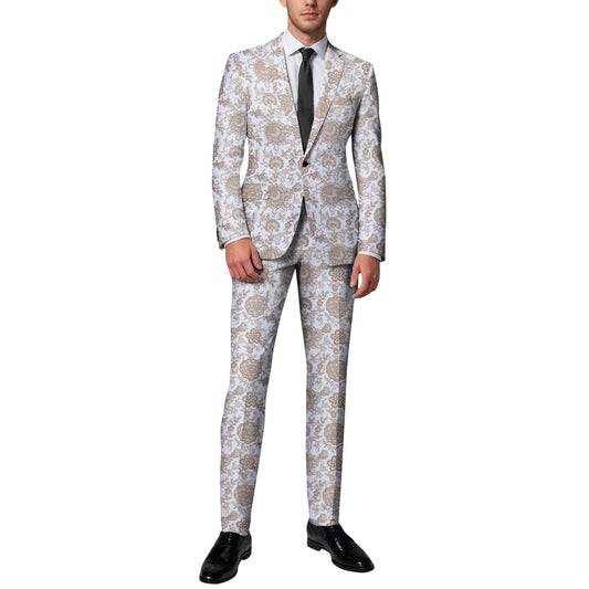 BYBNOLL Men’s Suit 2 Pieces Tuxedo Suit Set Notch Lapel Pattern Printing Jacket Pants for Party Wedding Prom