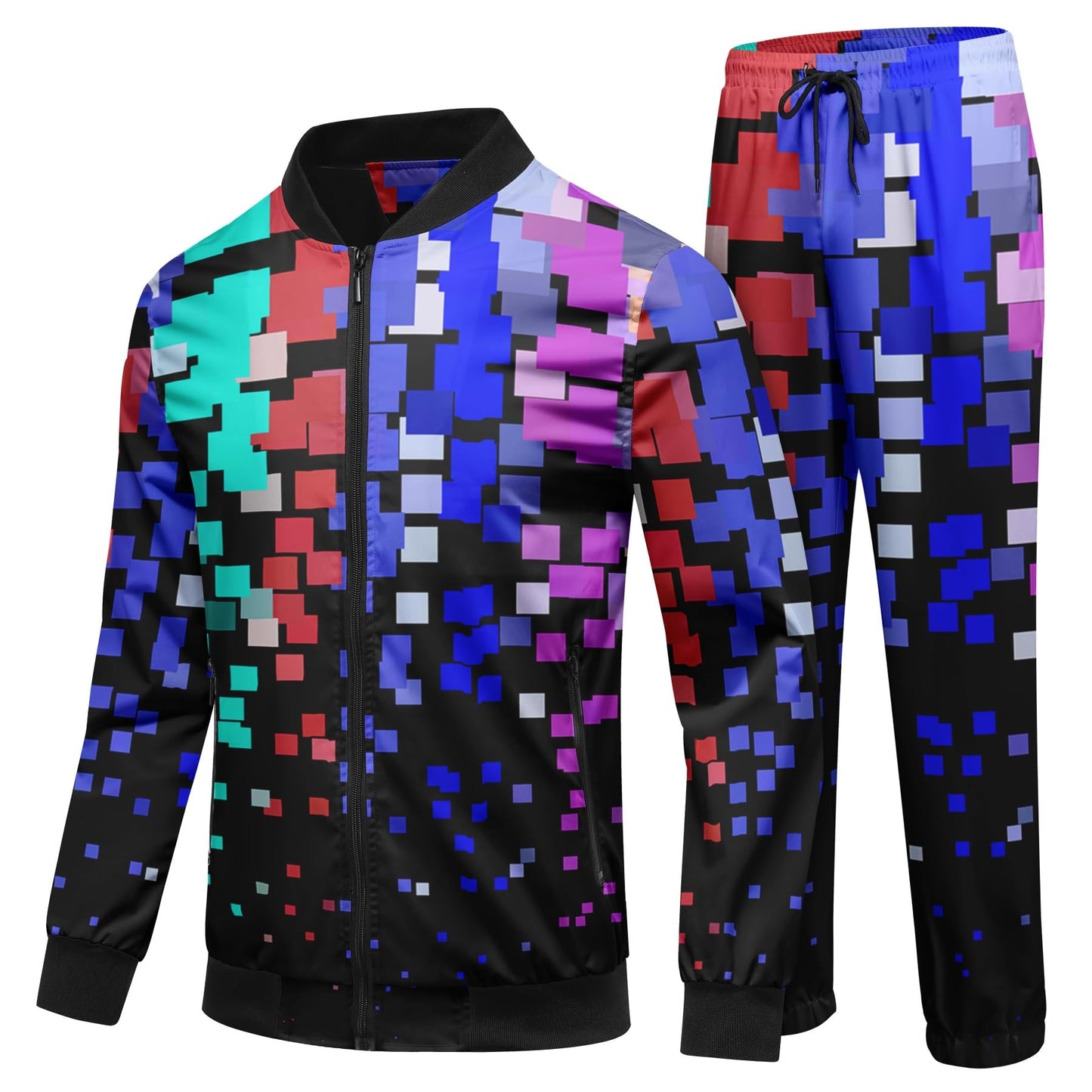 BYBNOLL Men's Tracksuit 2 Pieces Waterproof Set Casual Full Zip Colorful Printed Sport Sweatsuit Sets with Pockets
