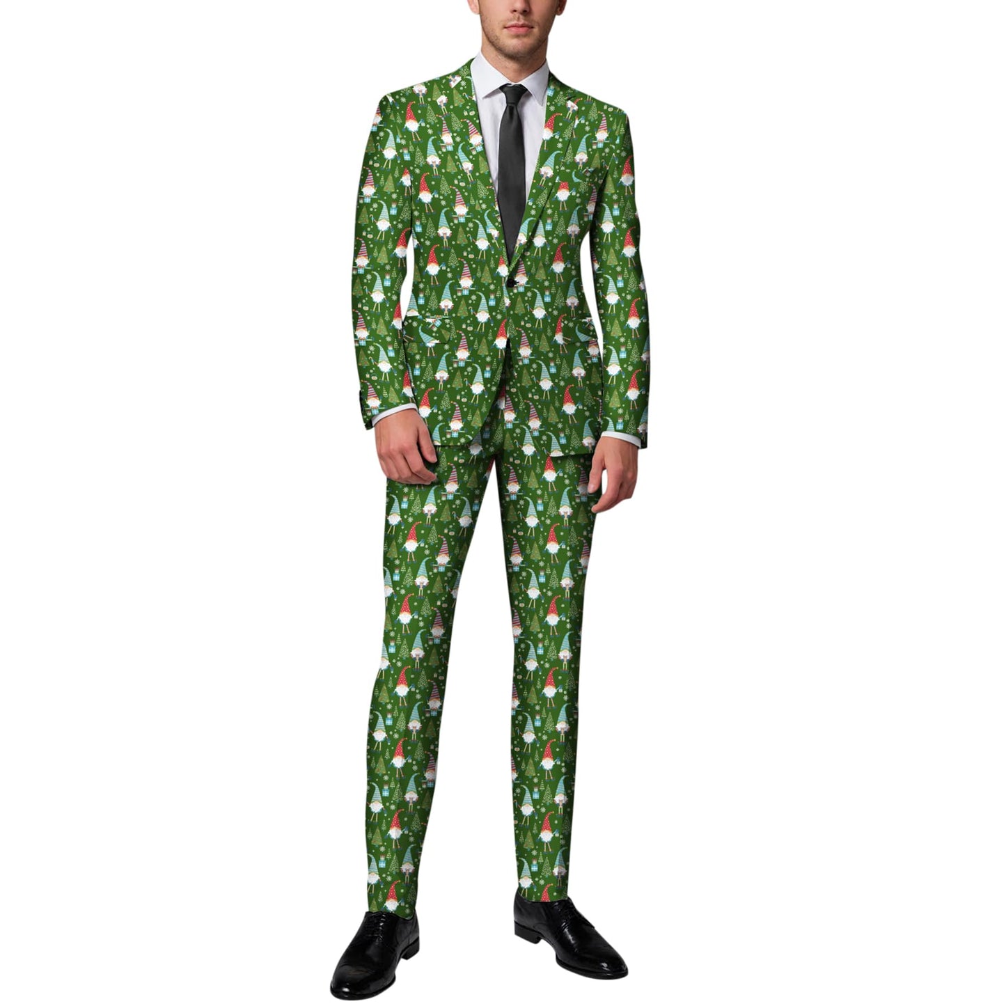 BYBNOLL Men’s 2 Pieces Suit Pattern Printing Tuxedo Suit Set Notch Lapel Jacket Pants for Party Wedding Prom Green