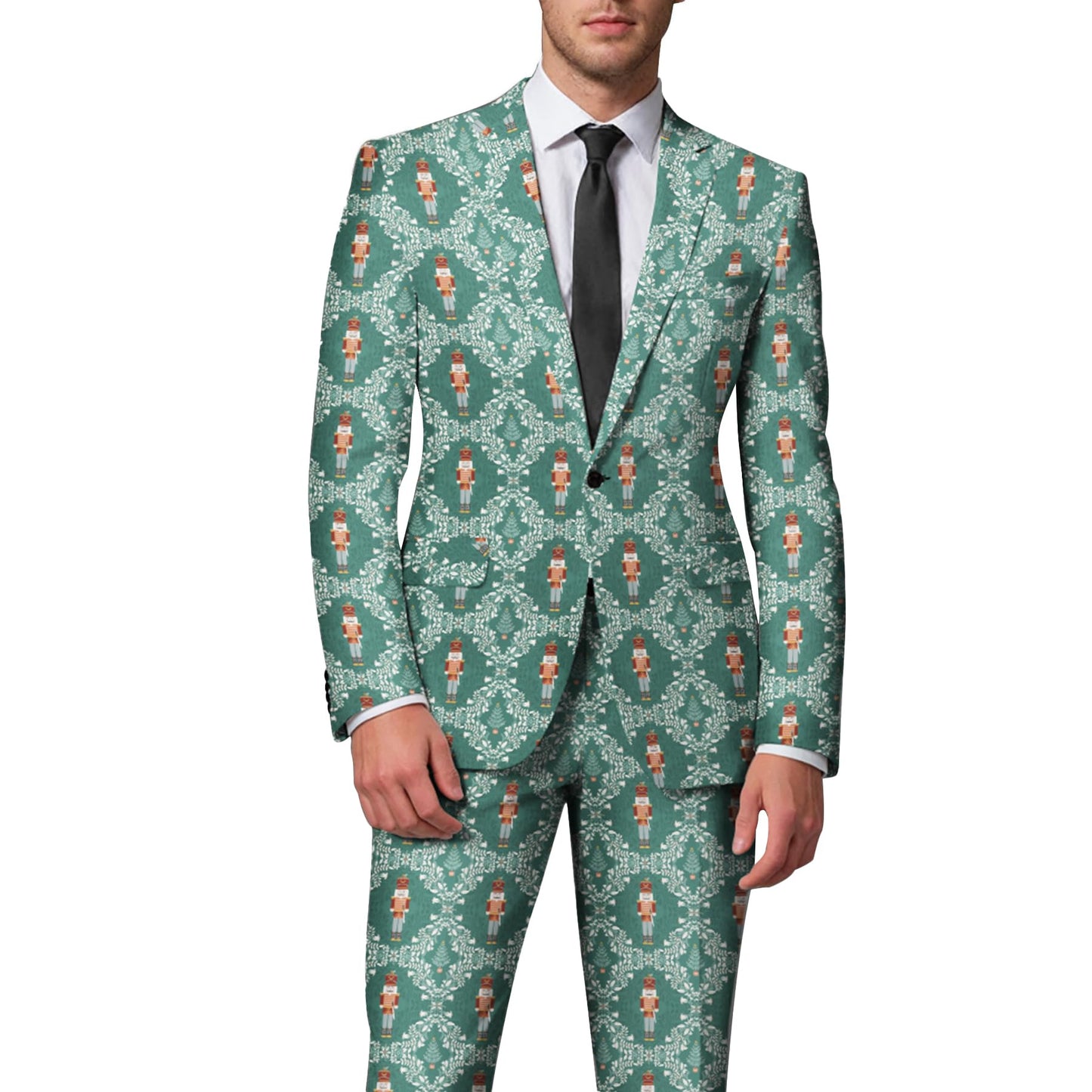 BYBNOLL Men's Blazer One Button Slim Fit Notched Lapel Print Sport Coat Suit Blazer Jacket Green