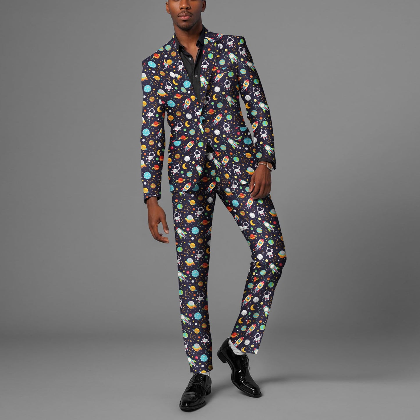 BYBNOLL Men’s 2 Pieces Suit Pattern Printing Tuxedo Suit Set Notch Lapel Jacket Pants for Party Wedding Prom Multicolor