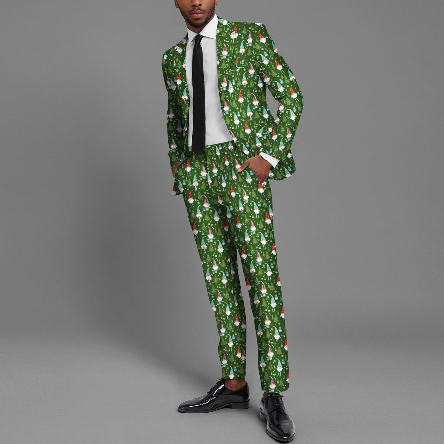 BYBNOLL Men’s 2 Pieces Suit Pattern Printing Tuxedo Suit Set Notch Lapel Jacket Pants for Party Wedding Prom Green