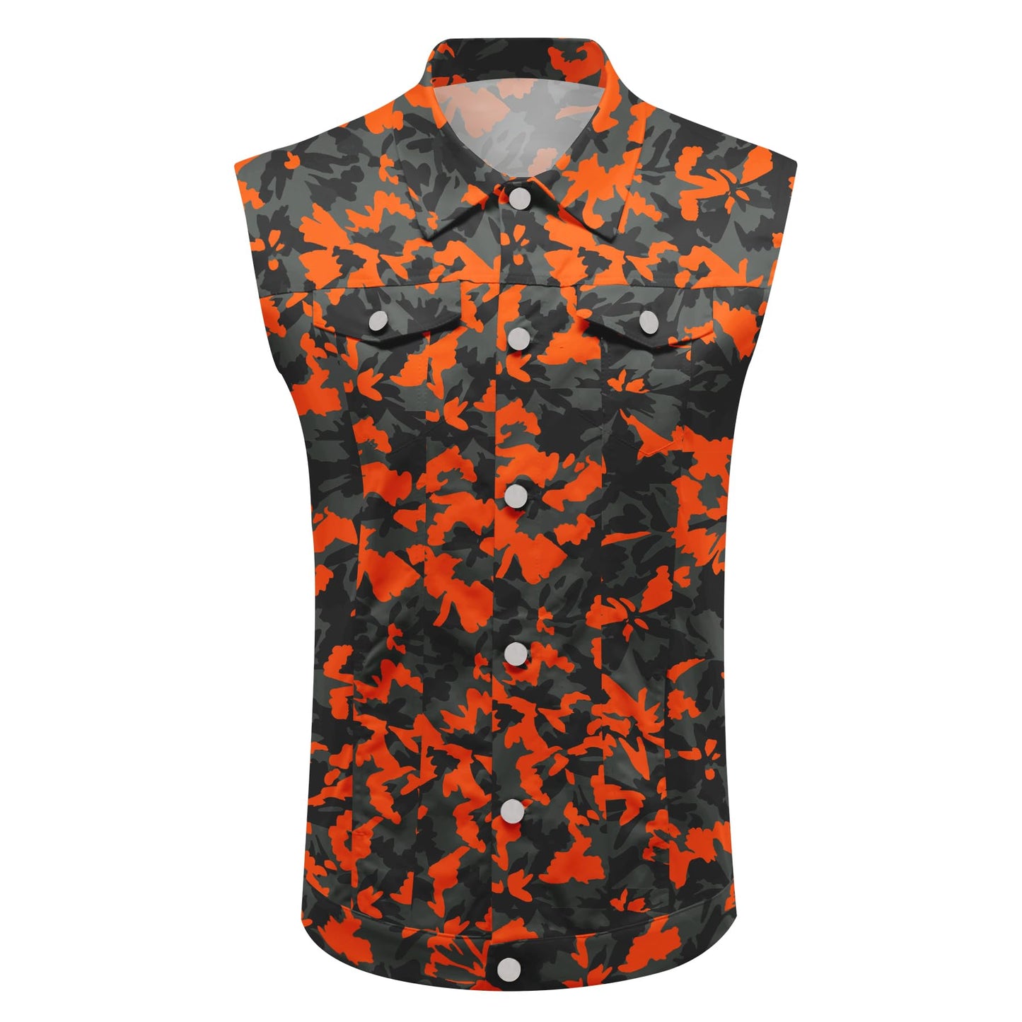 BYBNOLL Men's Denim Vest Sleeveless Casual Jean Vest Button Camouflage Print Jacket Outerwear Vest