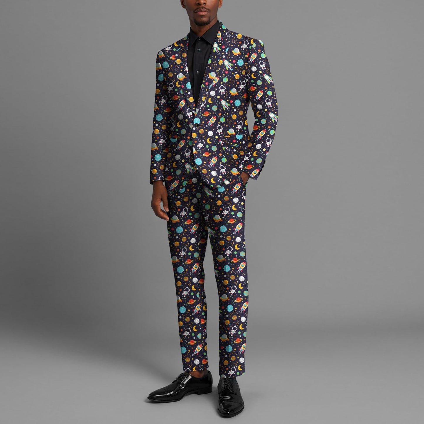 BYBNOLL Men’s 2 Pieces Suit Pattern Printing Tuxedo Suit Set Notch Lapel Jacket Pants for Party Wedding Prom Multicolor