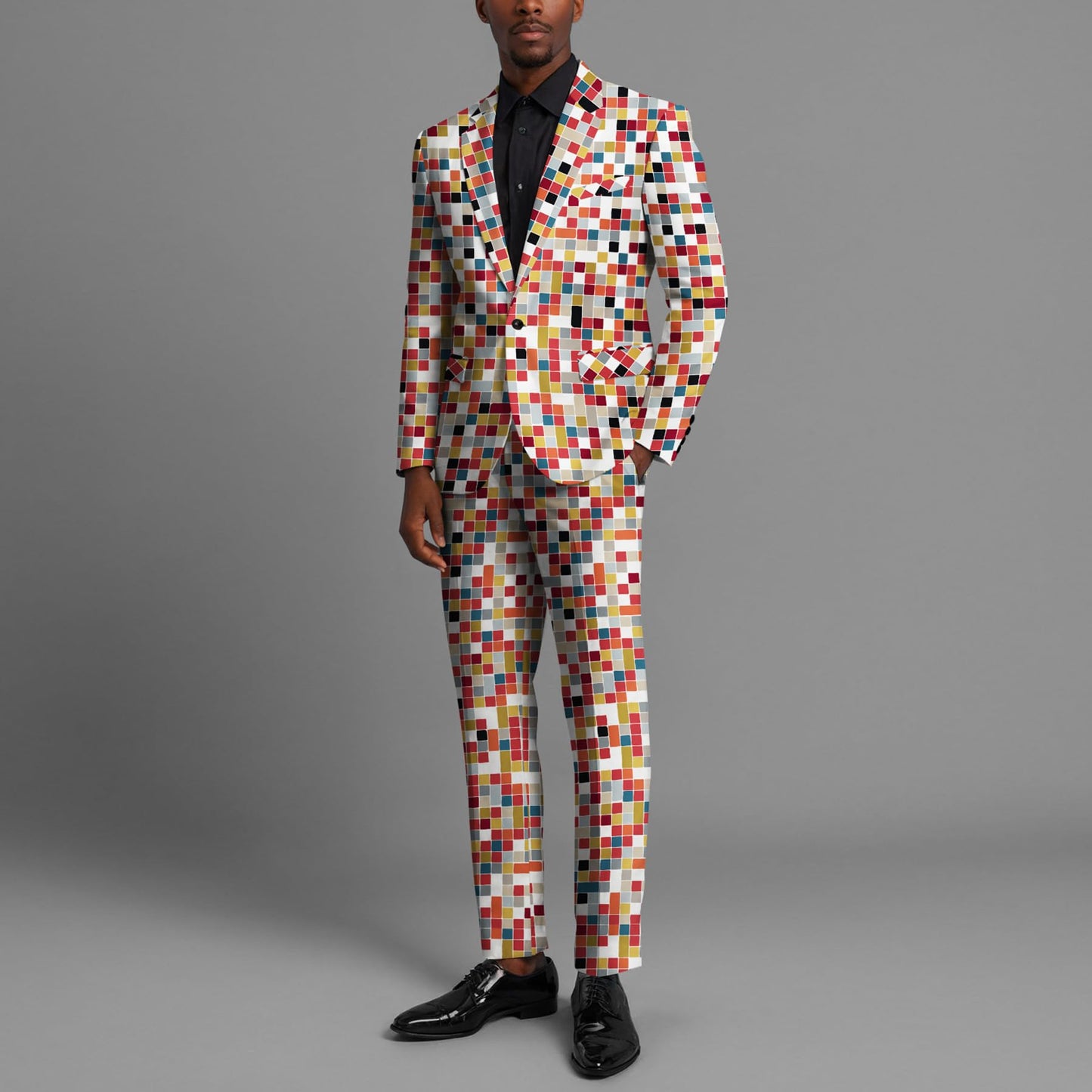 BYBNOLL Men’s Suit 2 Pieces Tuxedo Suit Set Notch Lapel Pattern Printing Jacket Pants for Party Wedding Prom Multicolor