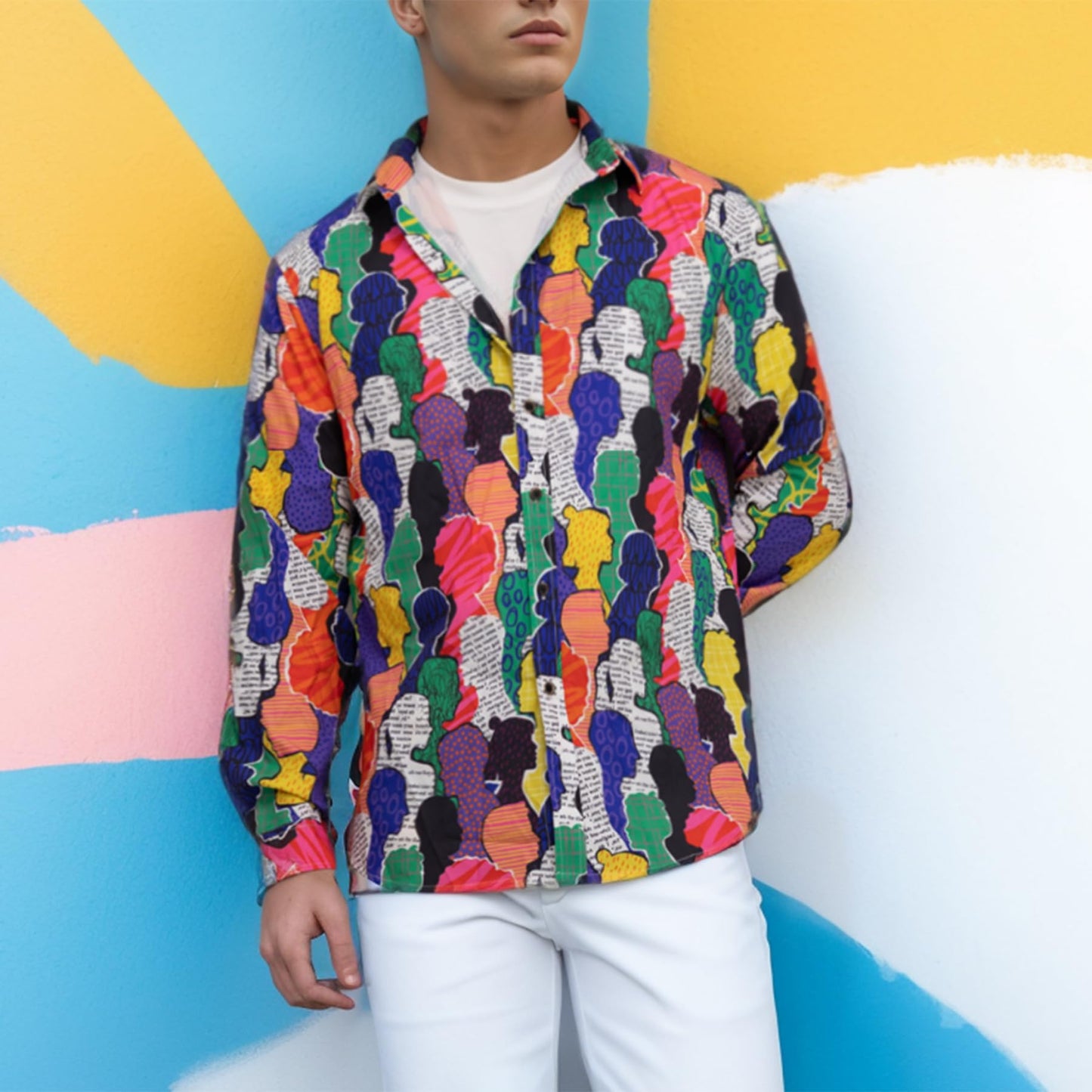 BYBNOLL Men's Casual Shirt Printed Long Sleeve Lapel Trendy Formal Business Comfortable Skin-Friendly Button Down Shirt