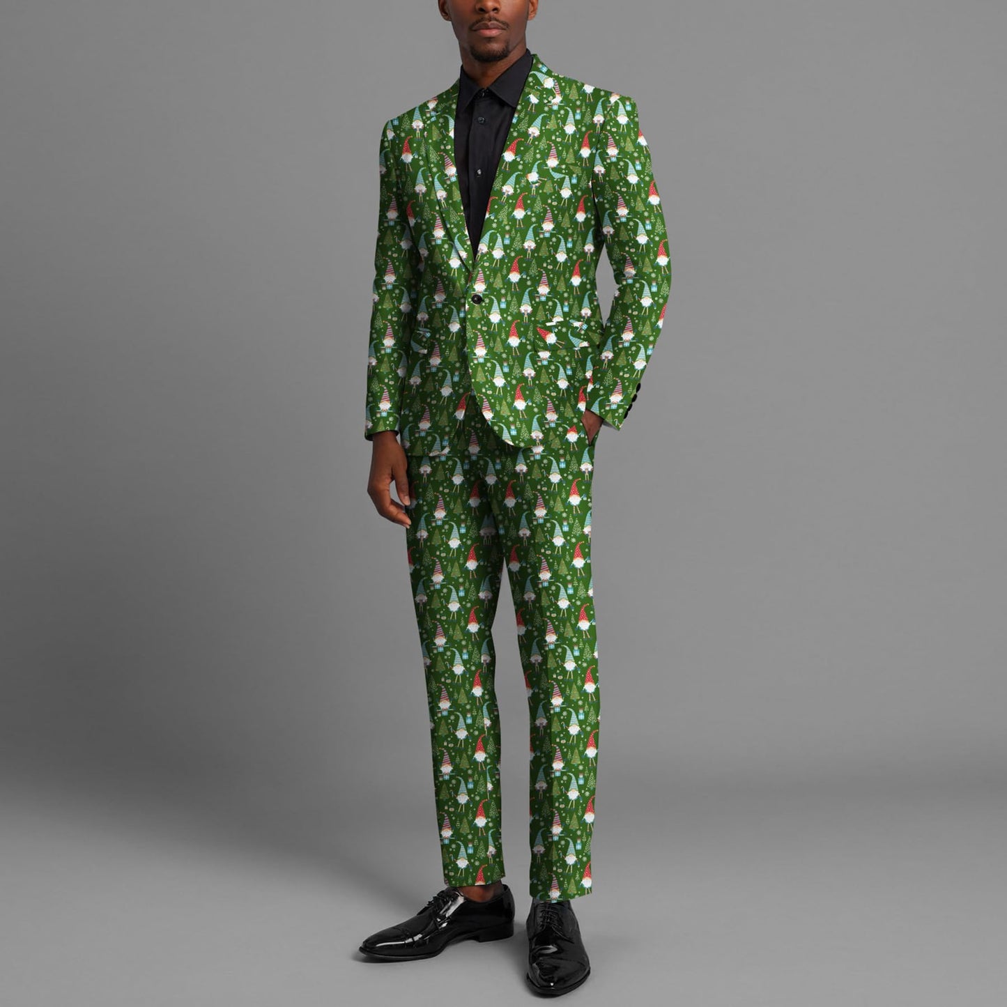 BYBNOLL Men’s 2 Pieces Suit Pattern Printing Tuxedo Suit Set Notch Lapel Jacket Pants for Party Wedding Prom Green