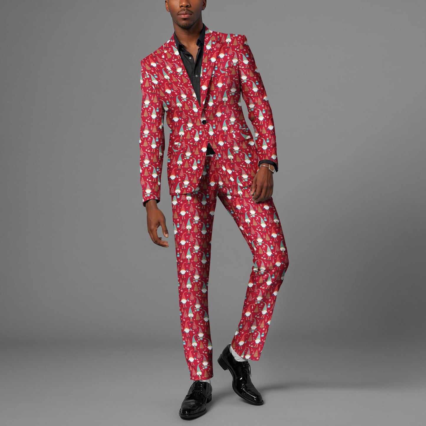 BYBNOLL Men’s 2 Pieces Suit Pattern Printing Tuxedo Suit Set Notch Lapel Jacket Pants for Party Wedding Prom Red