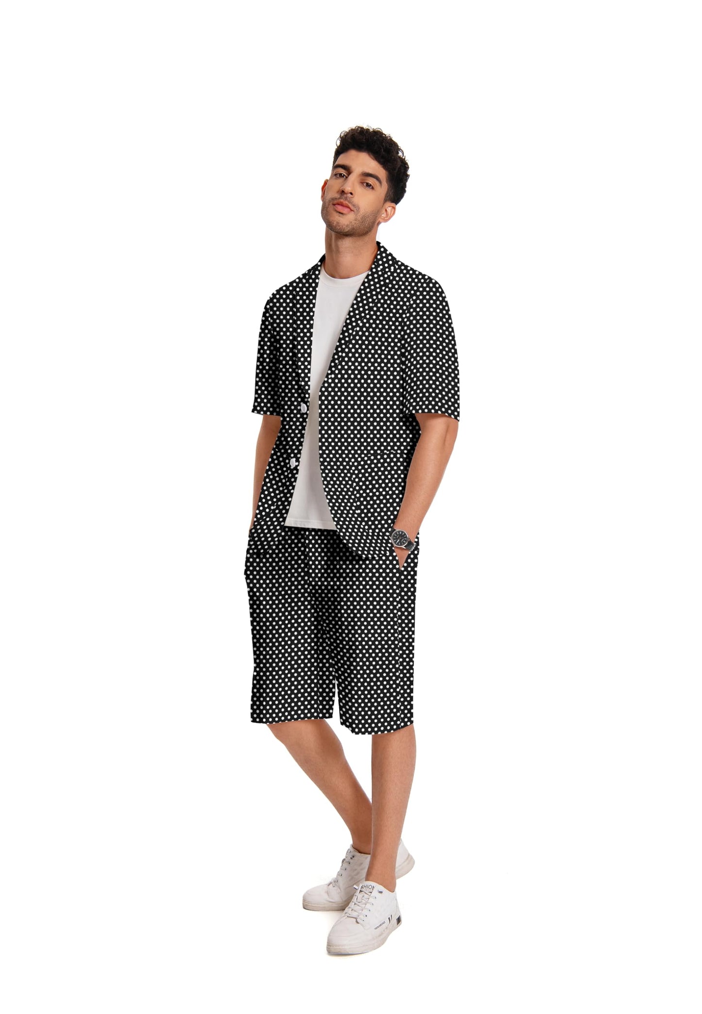 BYBNOLL Men's 2 Piece Suits Printed Short Sleeve Casual Outfit Barge Collar 2 Buttons for Wedding Prom Party