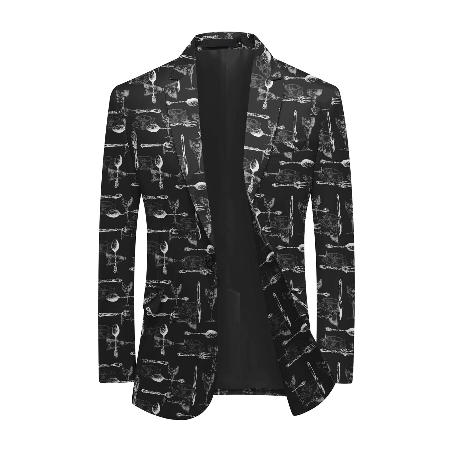 BYBNOLL Men's Blazer One Button Slim Fit Notched Lapel Print Sport Coat Suit Blazer Jacket Black White