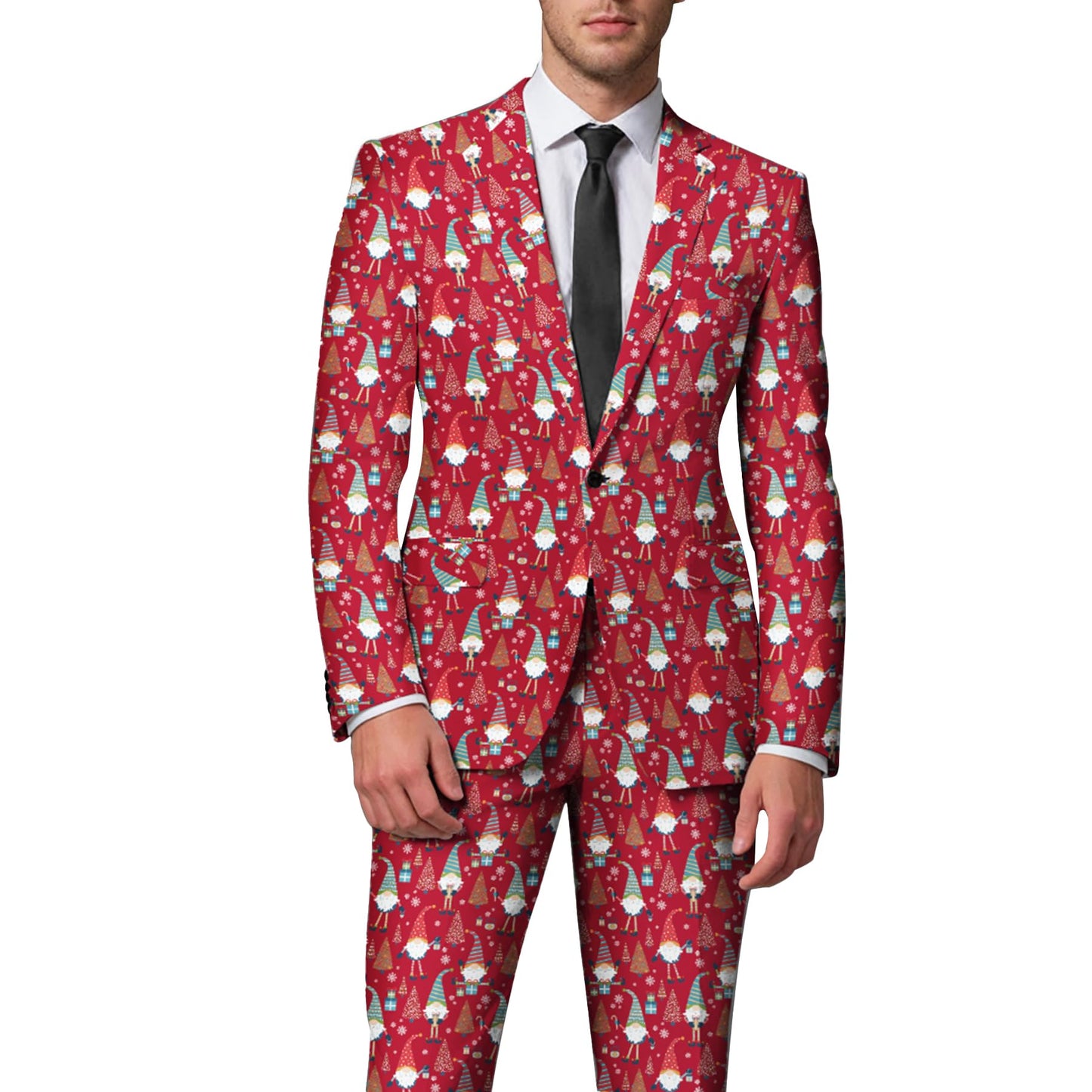 BYBNOLL Men's Blazer One Button Slim Fit Notched Lapel Print Sport Coat Suit Blazer Jacket Red