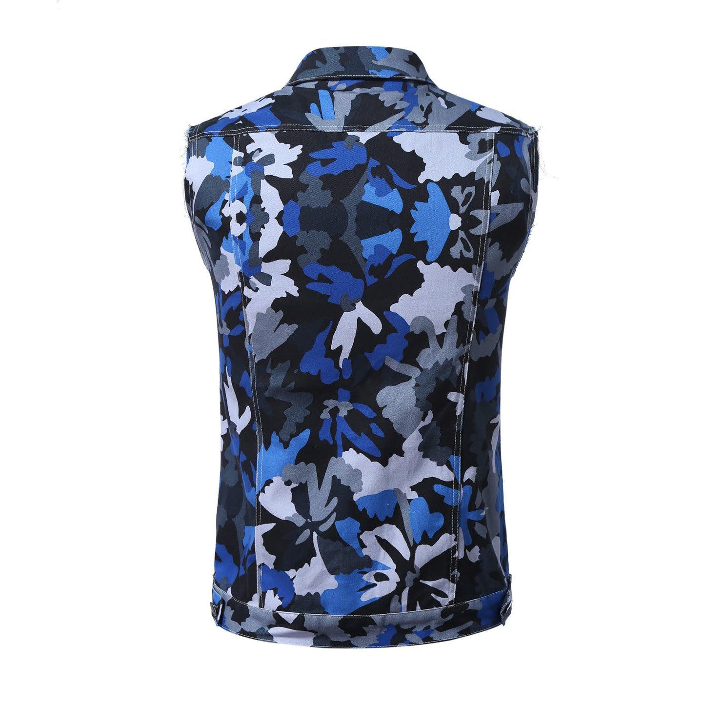 BYBNOLL Men's Denim Vest Sleeveless Casual Jean Vest Button Camouflage Print Jacket Outerwear Vest