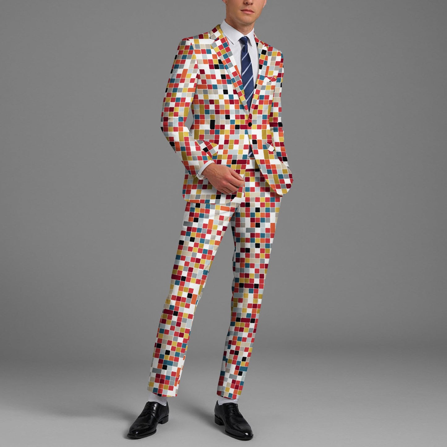 BYBNOLL Men’s Suit 2 Pieces Tuxedo Suit Set Notch Lapel Pattern Printing Jacket Pants for Party Wedding Prom Multicolor