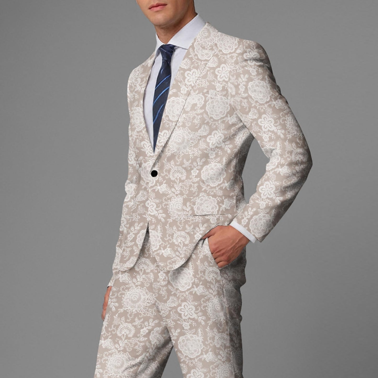 BYBNOLL Men's Blazer One Button Slim Fit Notched Lapel Print Sport Coat Suit Blazer Jacket Light Yellow