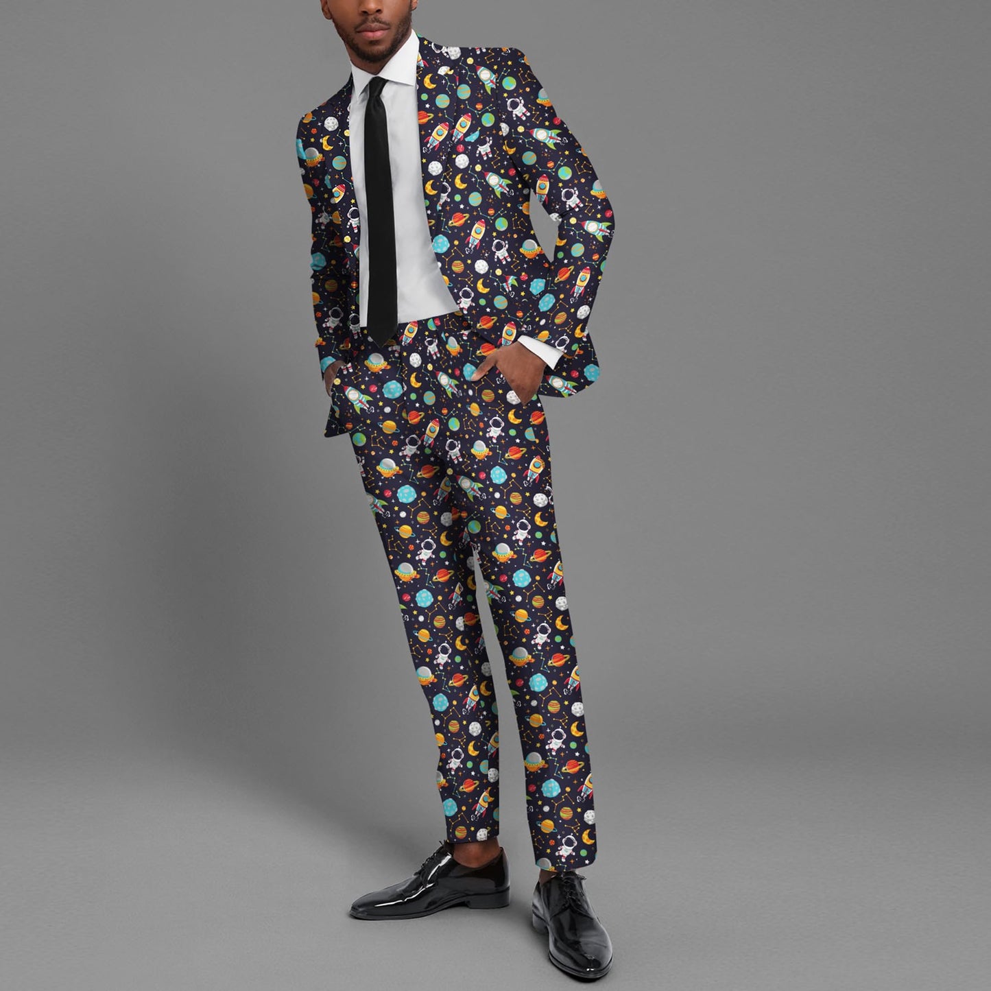 BYBNOLL Men’s 2 Pieces Suit Pattern Printing Tuxedo Suit Set Notch Lapel Jacket Pants for Party Wedding Prom Multicolor