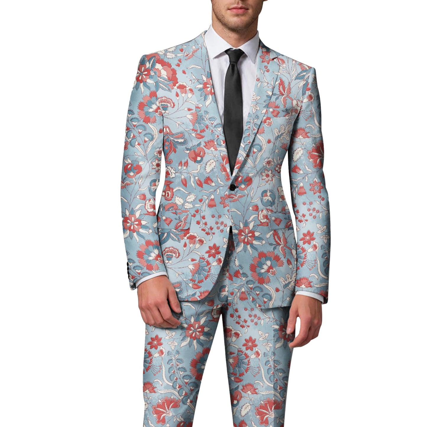 BYBNOLL Men's Blazer One Button Slim Fit Notched Lapel Print Sport Coat Suit Blazer Jacket Light Blue