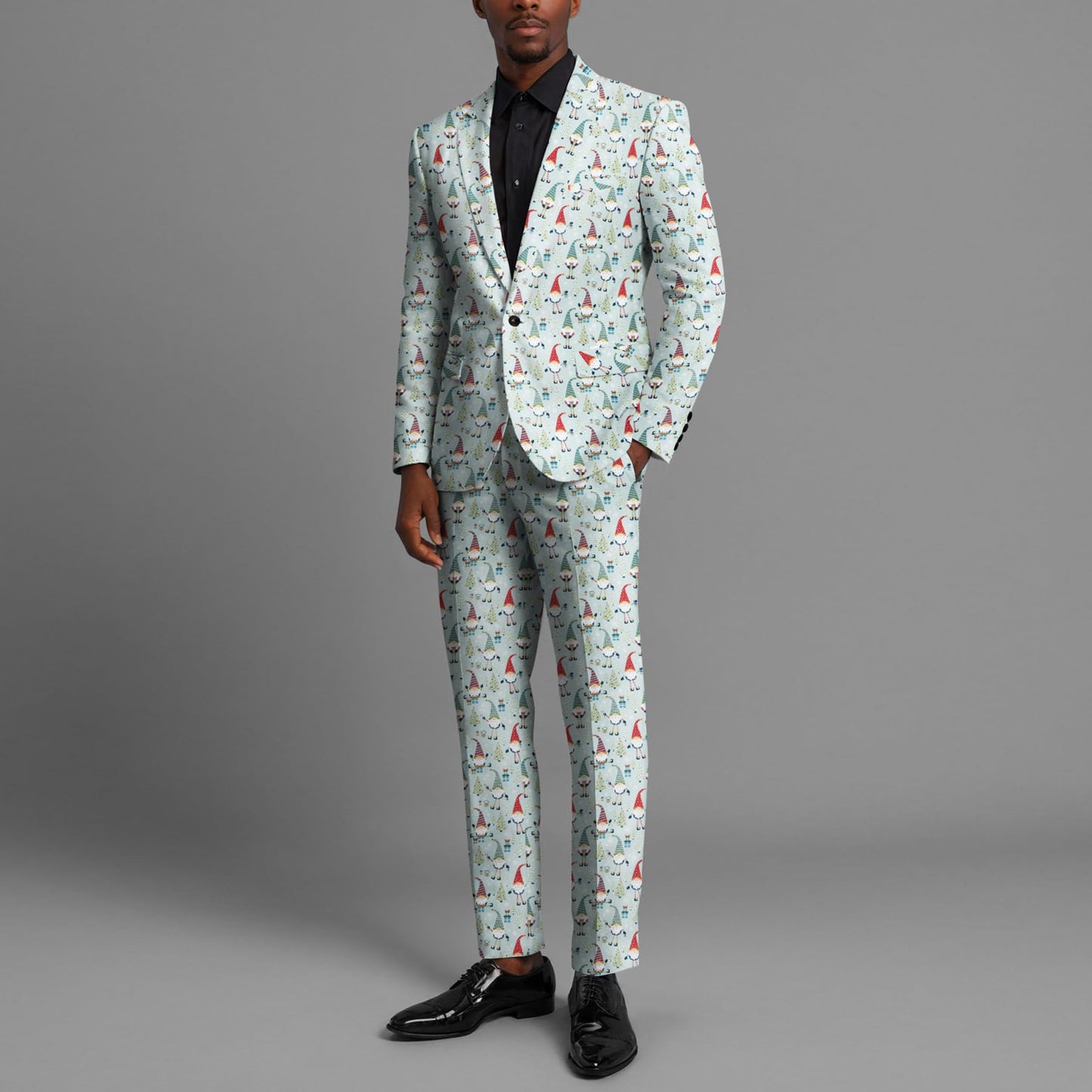 BYBNOLL Men’s 2 Pieces Suit Pattern Printing Tuxedo Suit Set Notch Lapel Jacket Pants for Party Wedding Prom Light Green