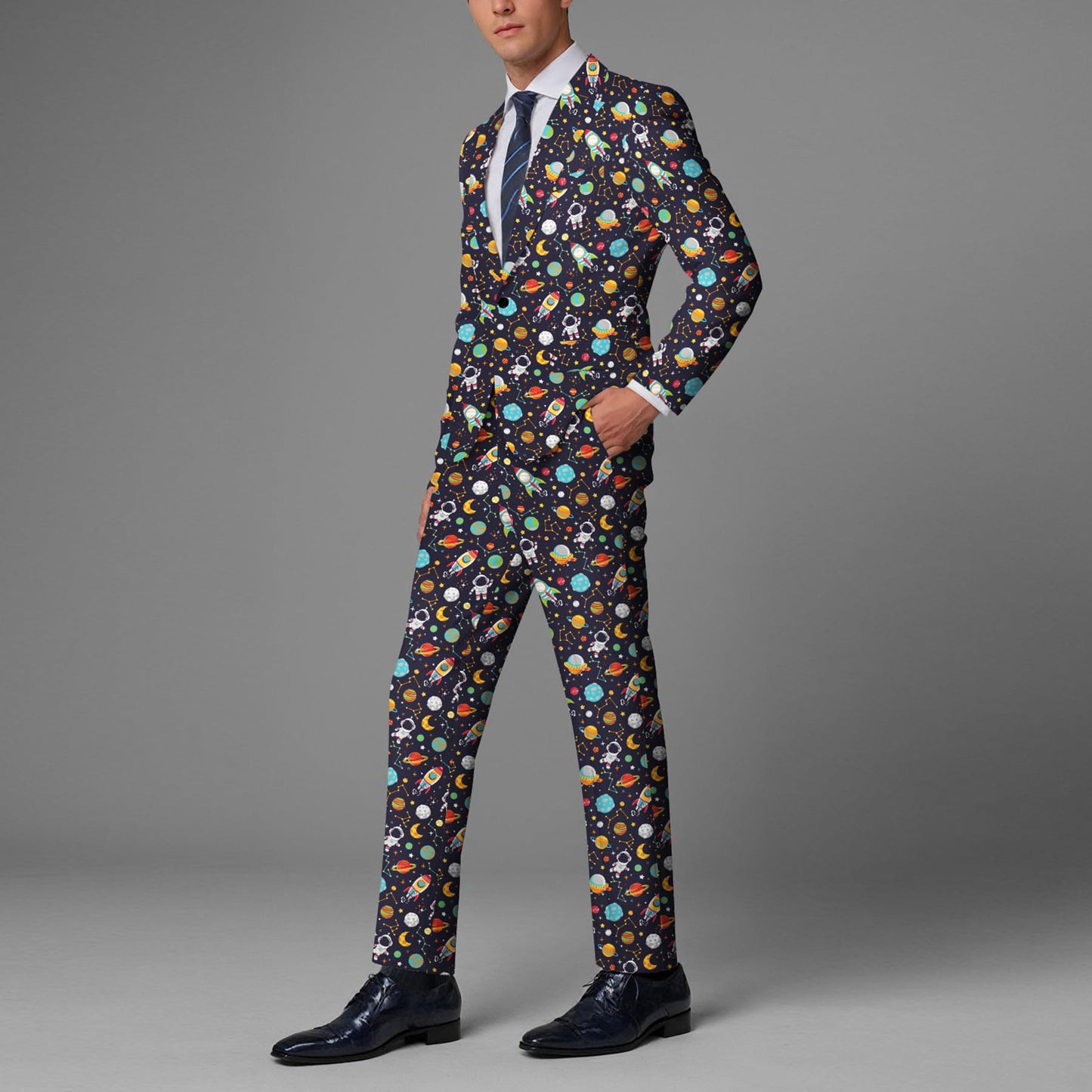 BYBNOLL Men’s 2 Pieces Suit Pattern Printing Tuxedo Suit Set Notch Lapel Jacket Pants for Party Wedding Prom Multicolor