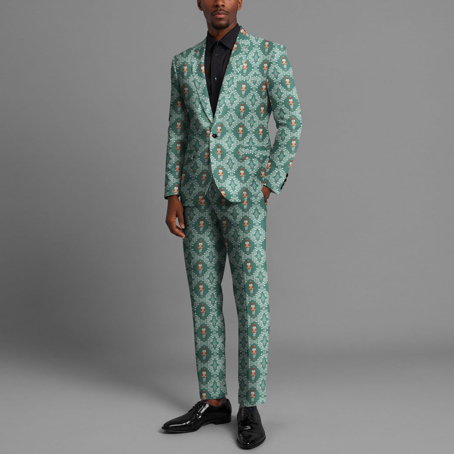 BYBNOLL Men’s 2 Pieces Suit Pattern Printing Tuxedo Suit Set Notch Lapel Jacket Pants for Party Wedding Prom Green White